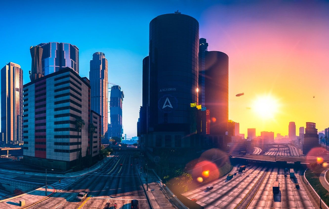 Città GTA 5 al tramonto, 1332x850 HD, ROG Asus Laptop