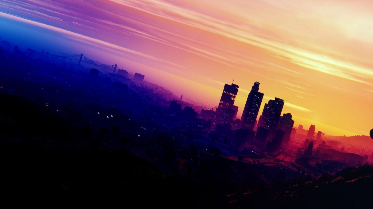Skyline città al tramonto, 1280x720 HD, Desktop