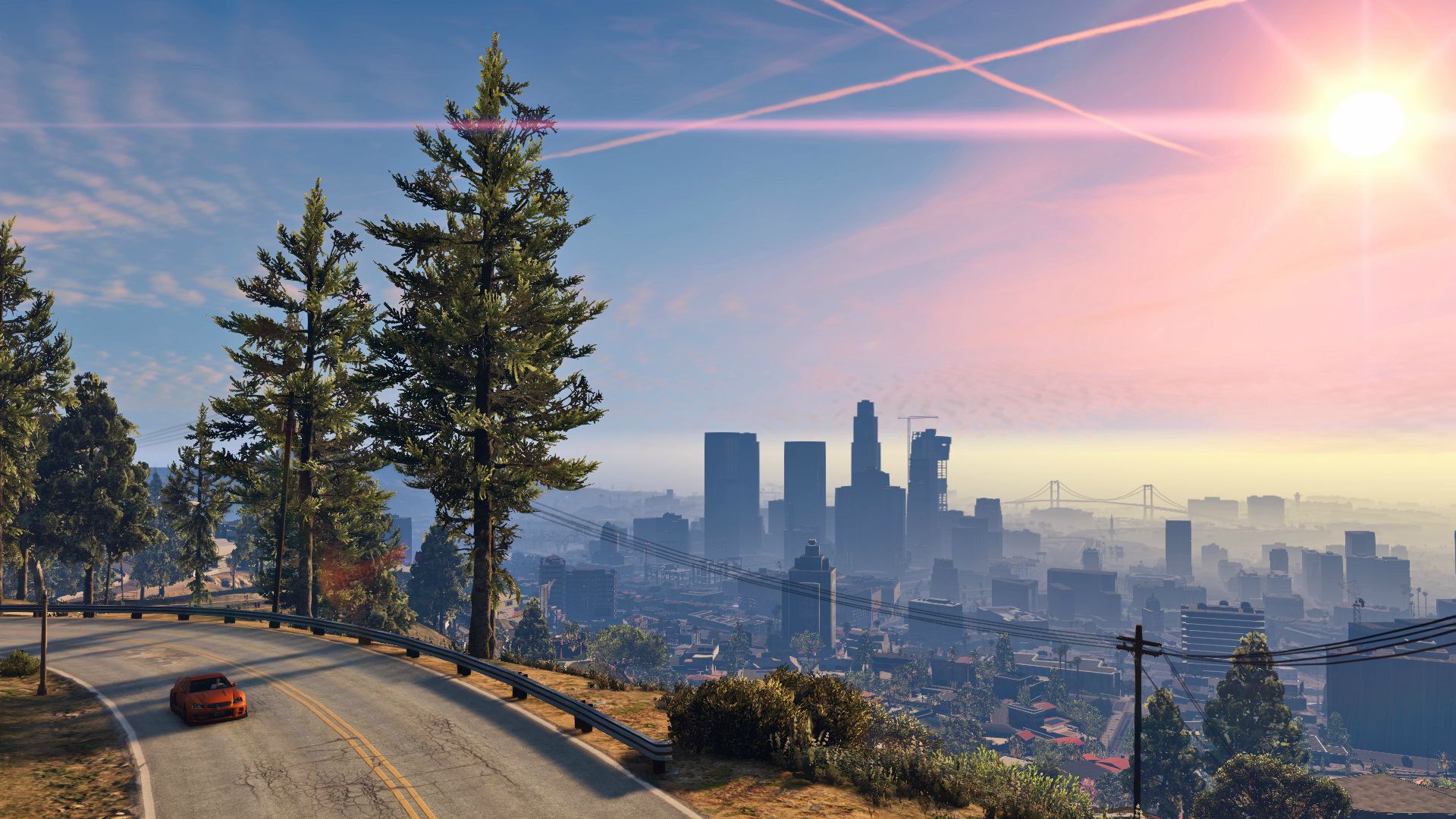 Vista città GTA con auto, 1920x1080 Full HD, Laptop