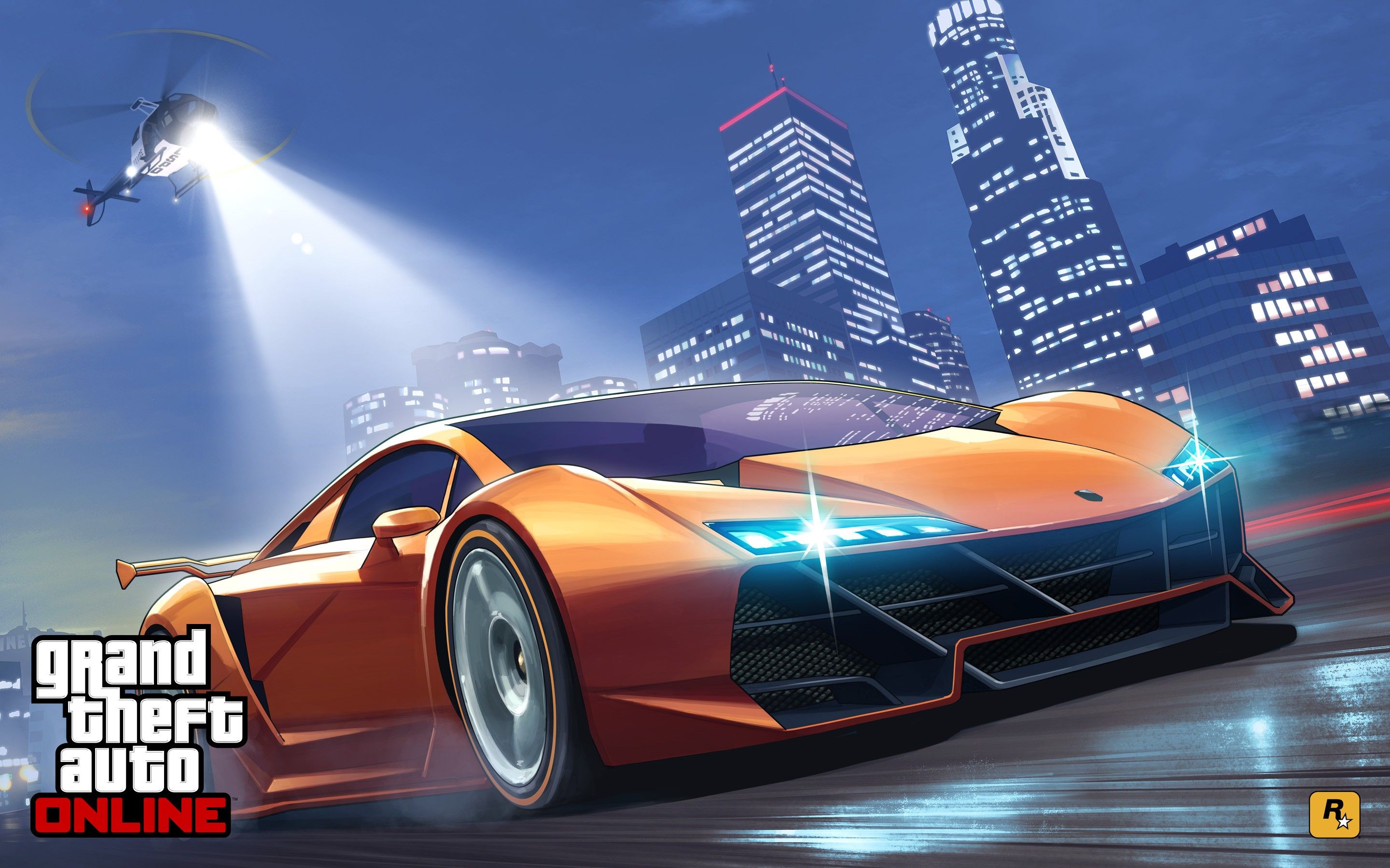 GTA Online auto sportiva arancione, 2880x1800 2K, MacBook Pro