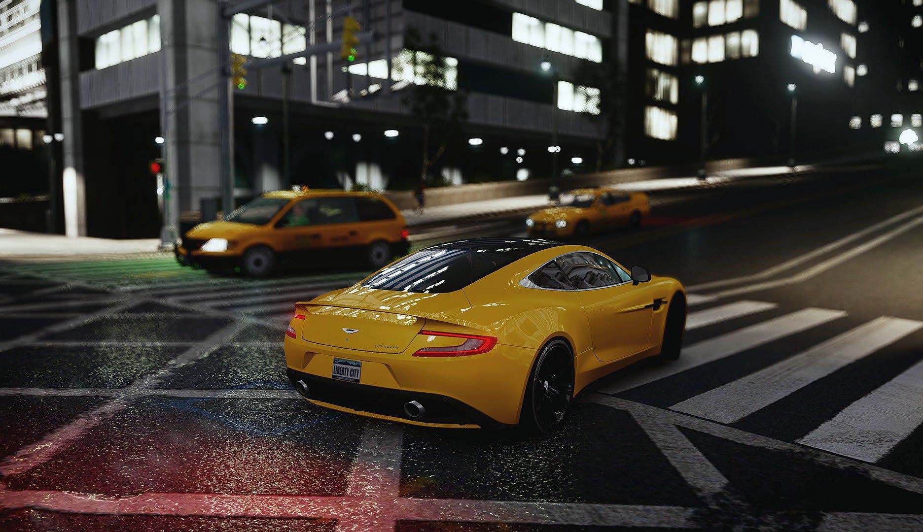Auto sportiva gialla città notturna, 1872x1080 HD, Desktop