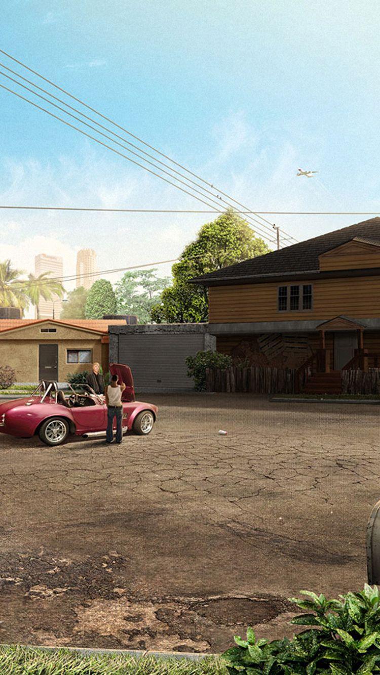 GTA San Andreas auto rossa strada, 750x1334 Verticale, Mobile