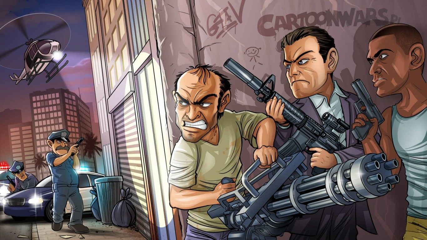 GTA V stile cartone personaggi, Rockstar Games, 1366x768 720p, PC