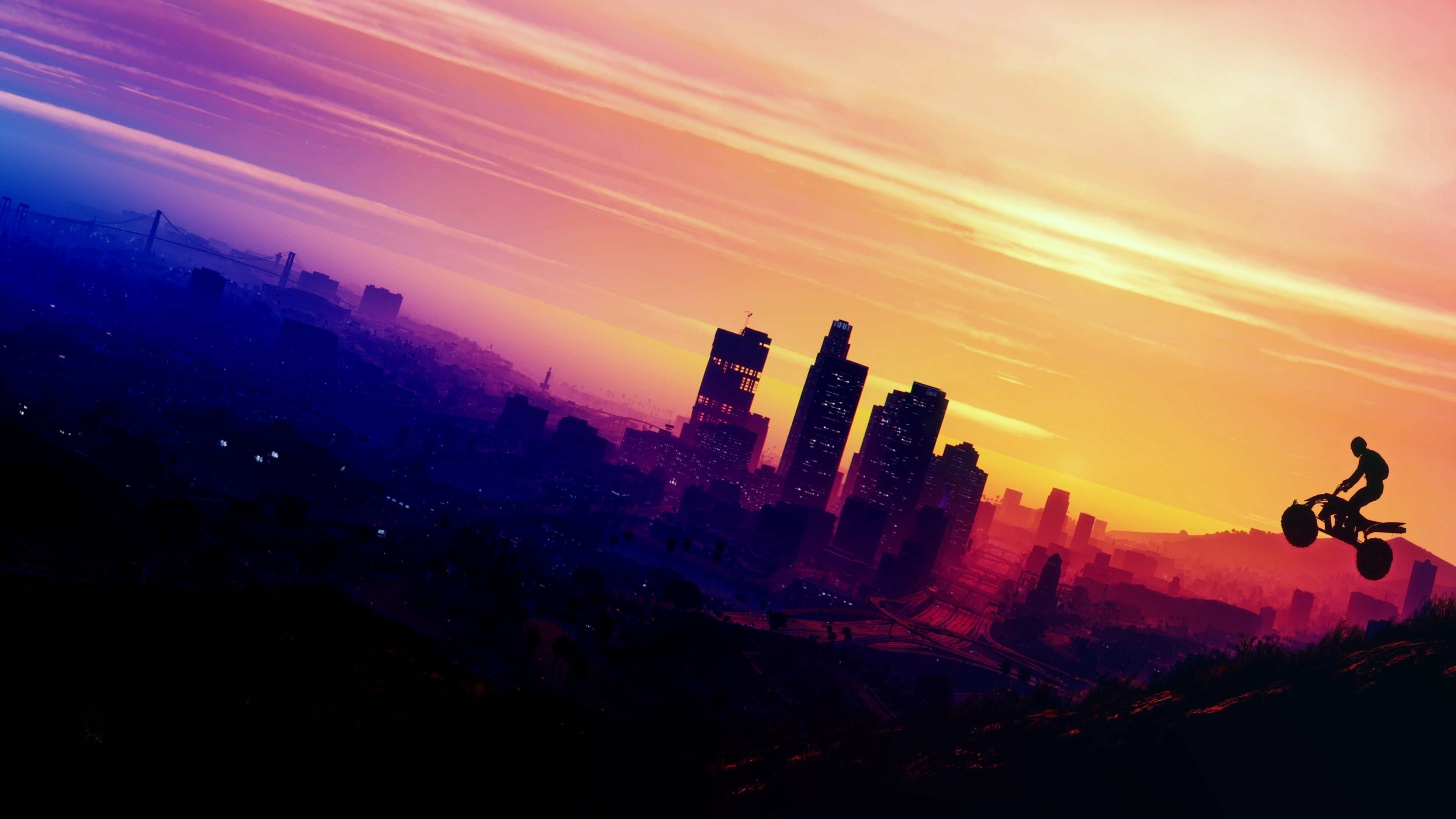 Los Santos tramonto ciclista silhouette, 3840x2160 Ultra HD, 4K TV