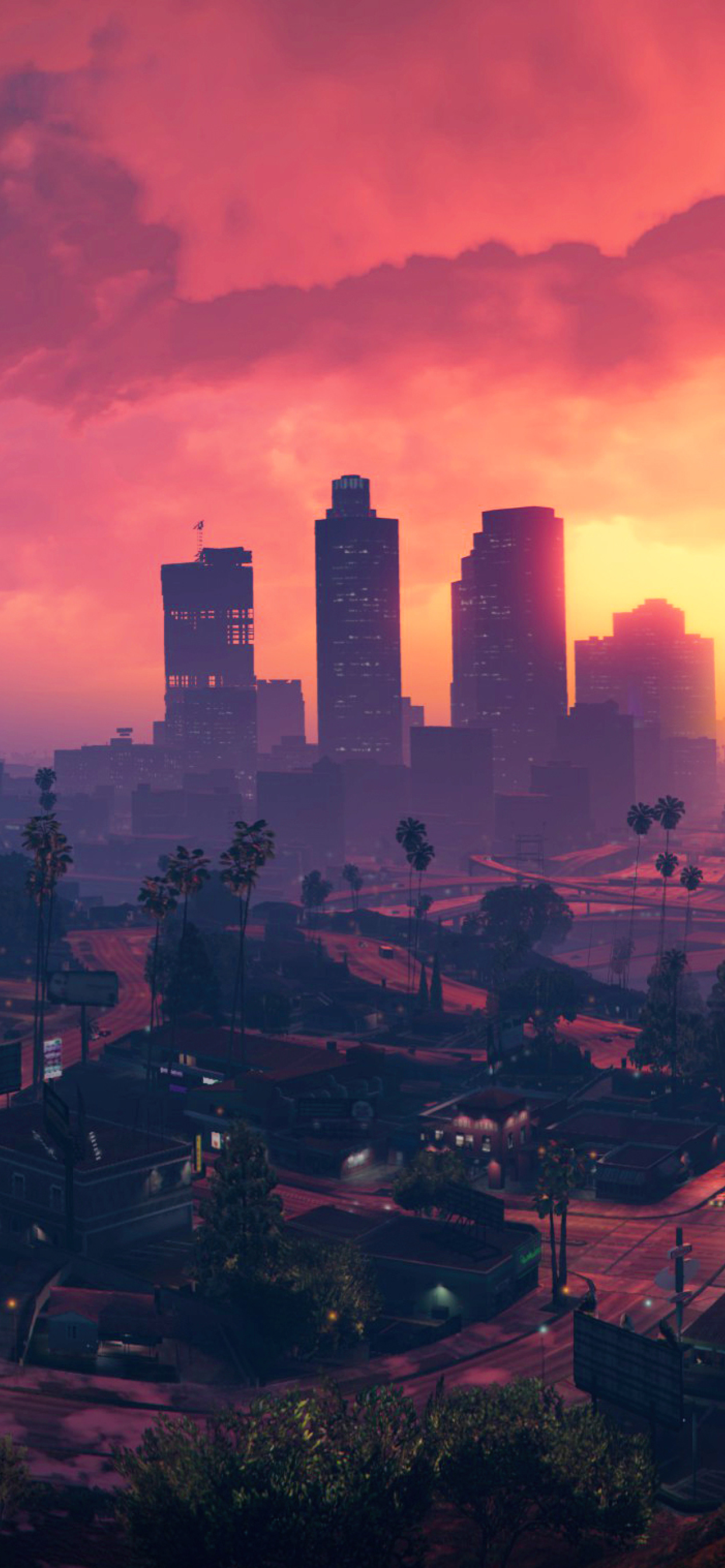 Los Santos skyline tramonto rosa, 1242x2688 Verticale, Telefono