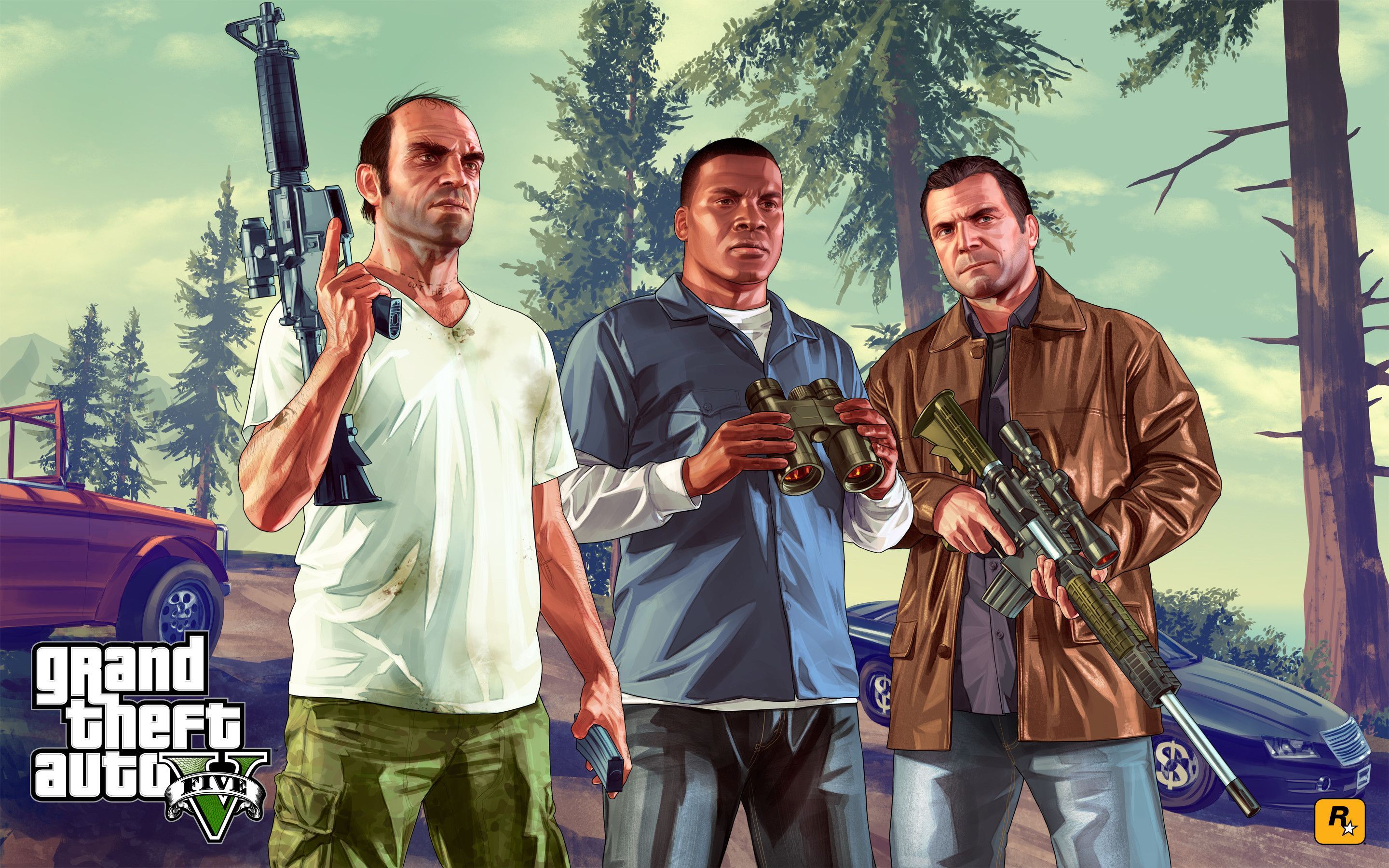 GTA V Michael Franklin Trevor, Grand Theft Auto, 2880x1800 2K+, Desktop