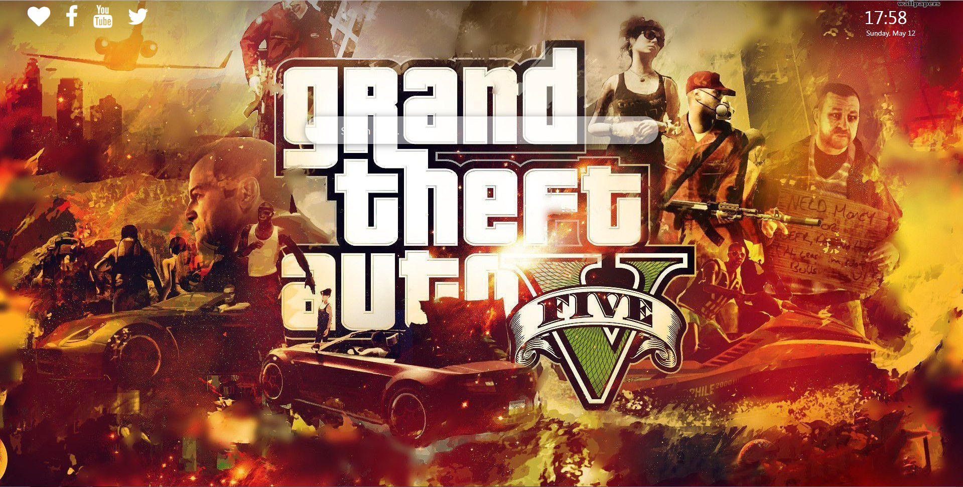 GTA V collage fiamme personaggi, 1919x971 900p, Laptop