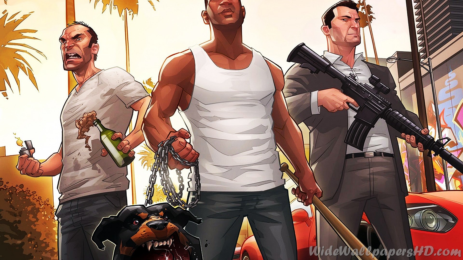 GTA V tre personaggi stile cartone, 1920x1080 Full HD 1080p, PC Desktop