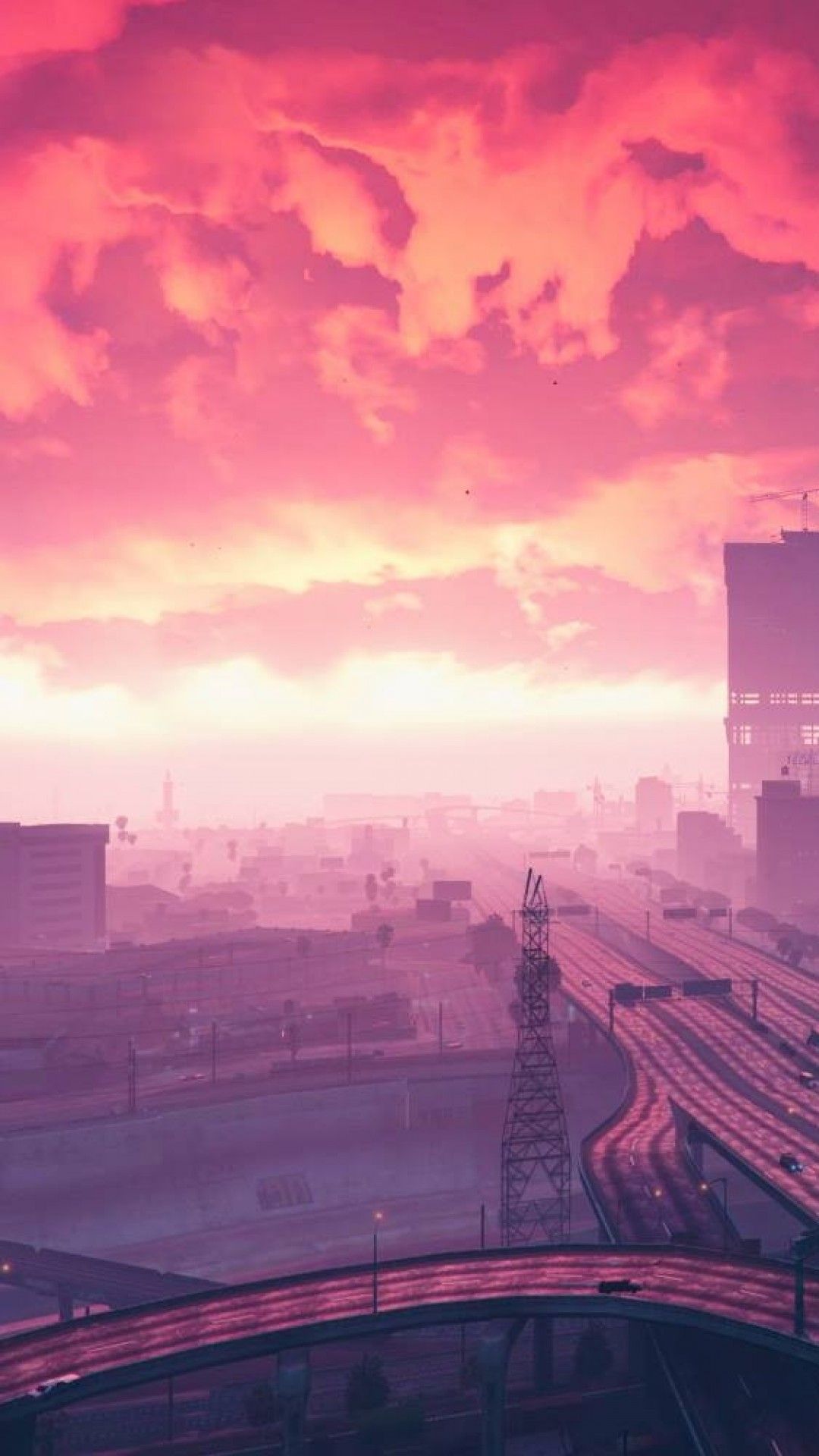 Los Santos skyline tramonto rosa, 1080x1920 Verticale, Samsung Galaxy
