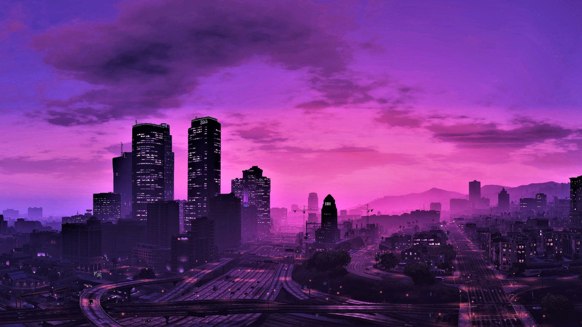 Los Santos skyline viola, 1920x1080 1080p, Desktop