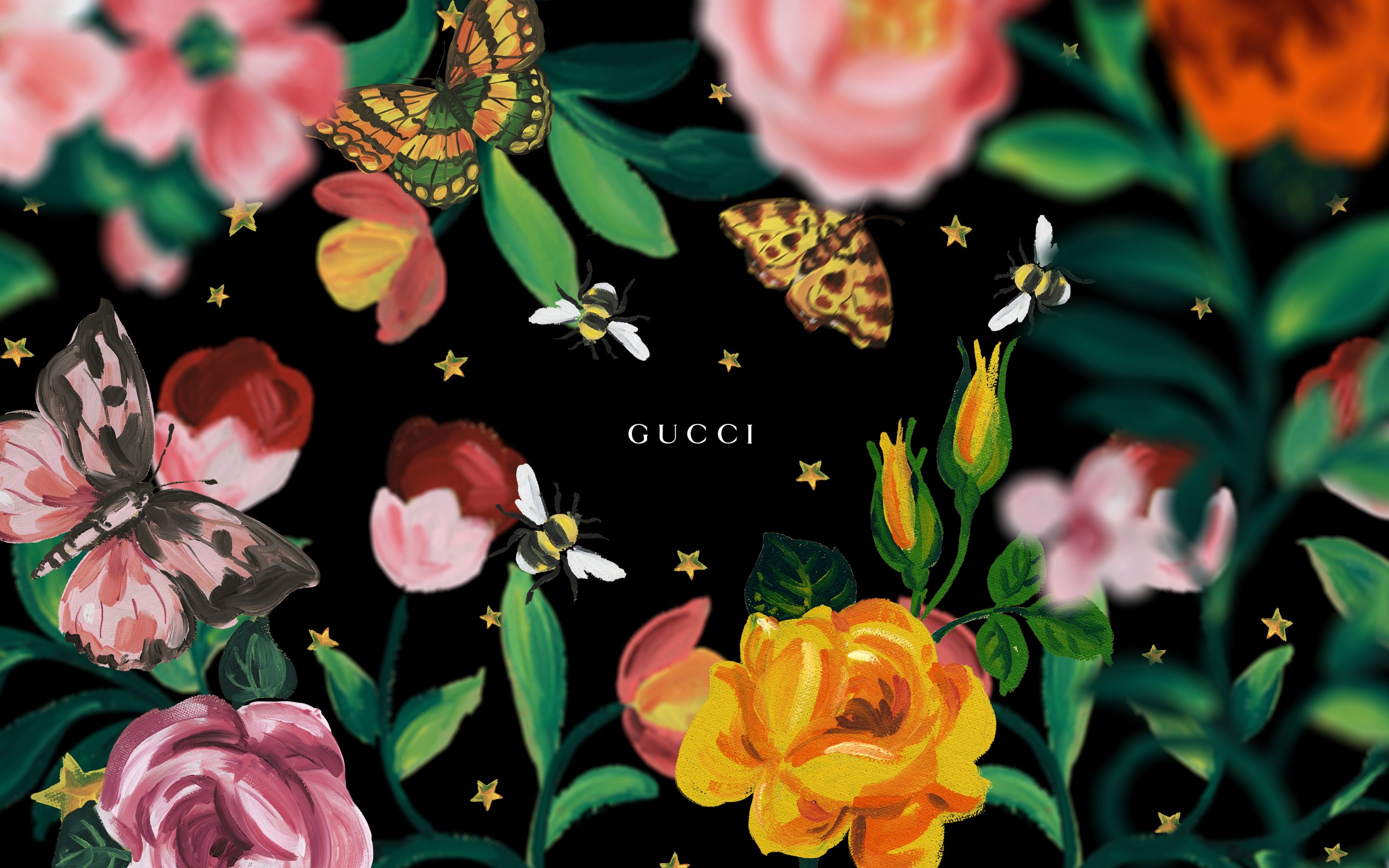 Gucci Flora fiori sfondo nero, 2880x1800 2K, MacBook Pro