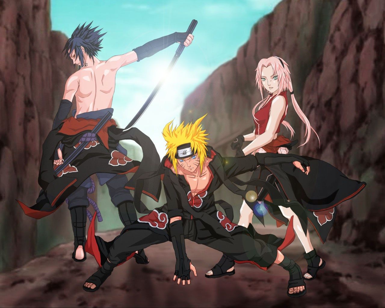Naruto, Sasuke e Sakura Akatsuki, Konoha, 1280x1024 720p, Laptop