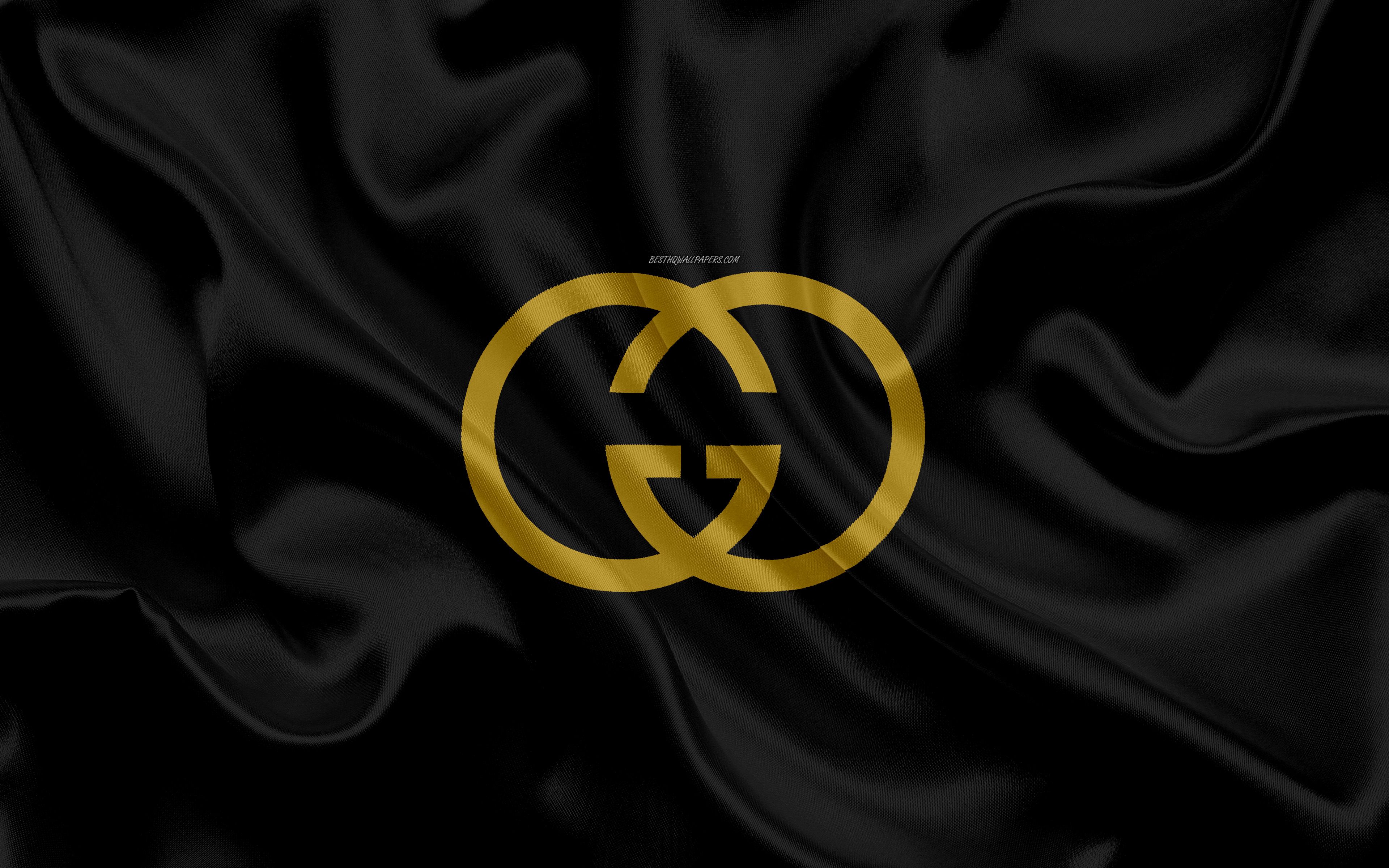 Logo Gucci oro su seta nera, moda di lusso, 3840x2400 4K, Desktop 4K