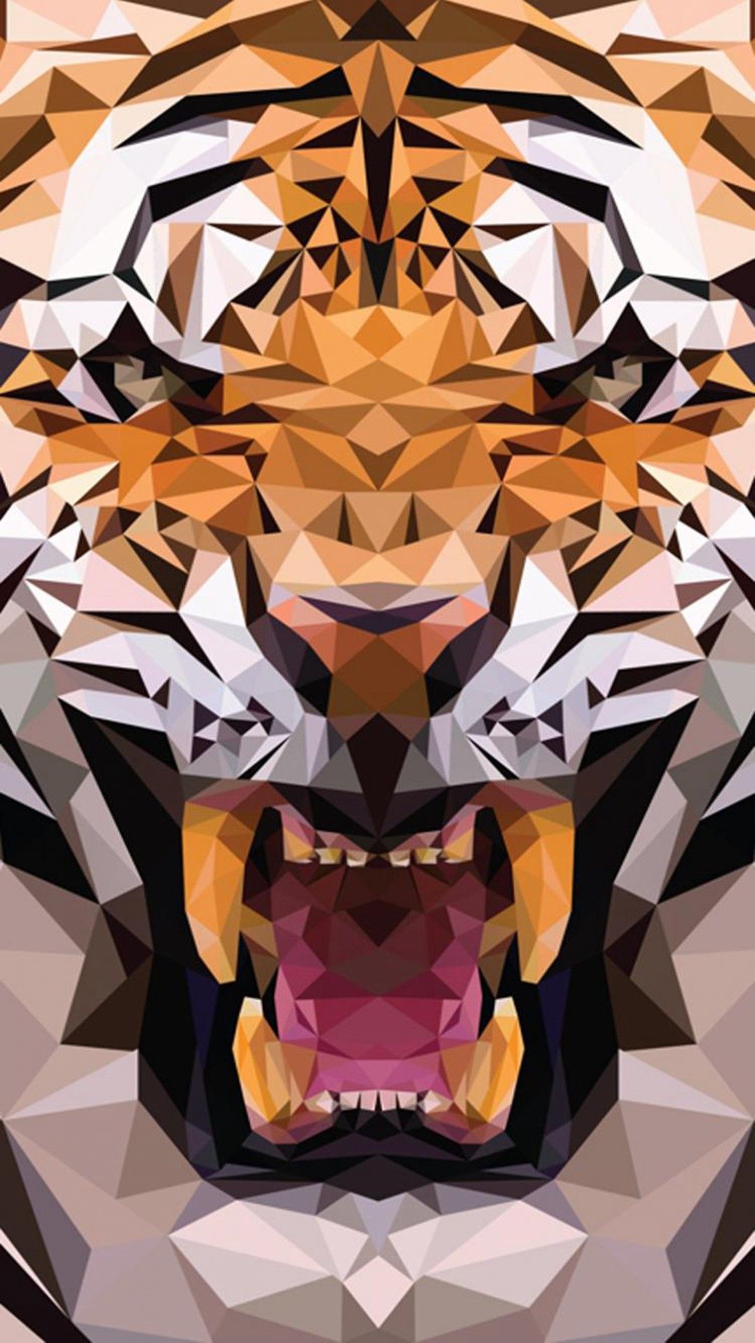 Tigre poligonale astratta arancione, 1080x1920 Full HD Verticale, iPhone