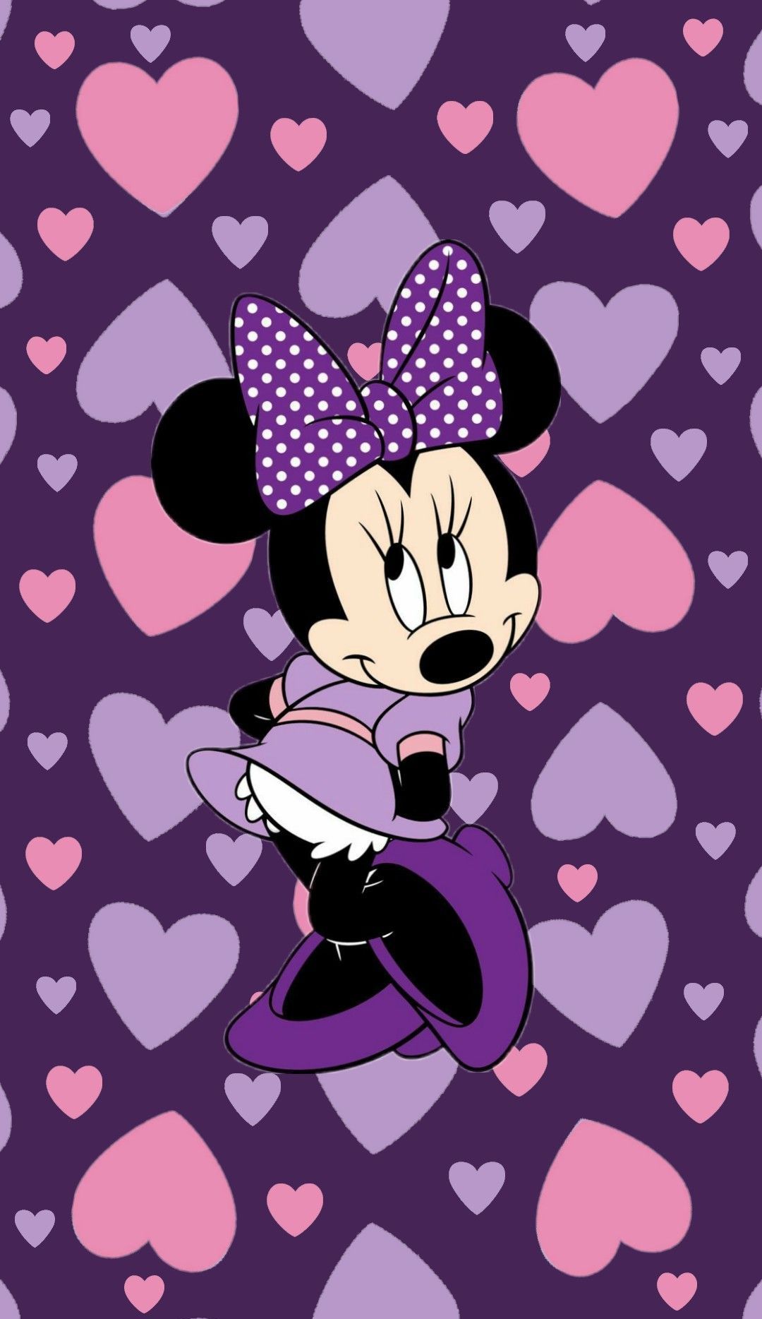 Minnie Mouse viola con cuori, Disney, 1080x1868 Verticale, Telefono