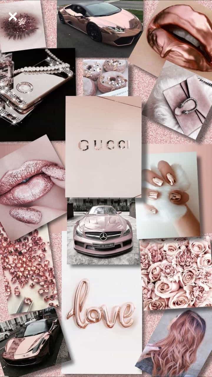 Collage rosa oggetti glamour, 720x1280 Verticale, Telefono