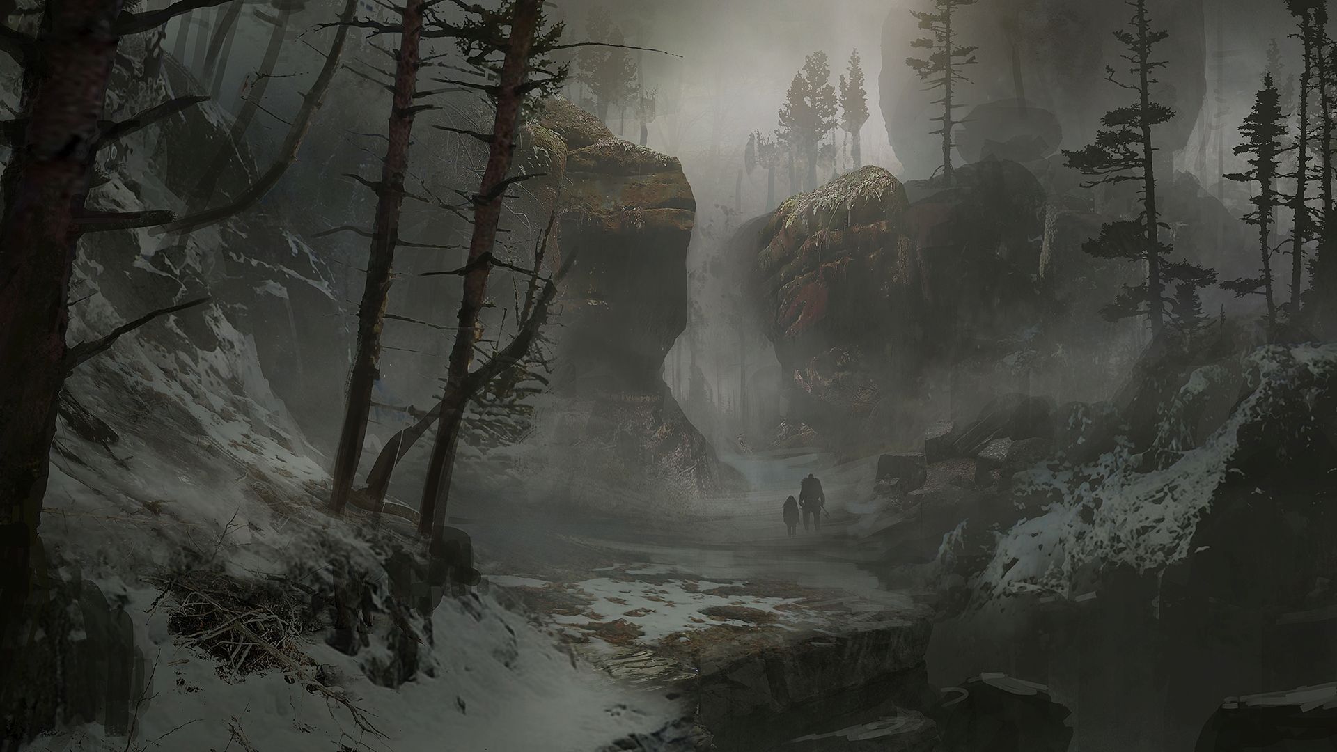 Foresta innevata nebbiosa, God of War, Kratos, 1920x1080 Full HD, Desktop