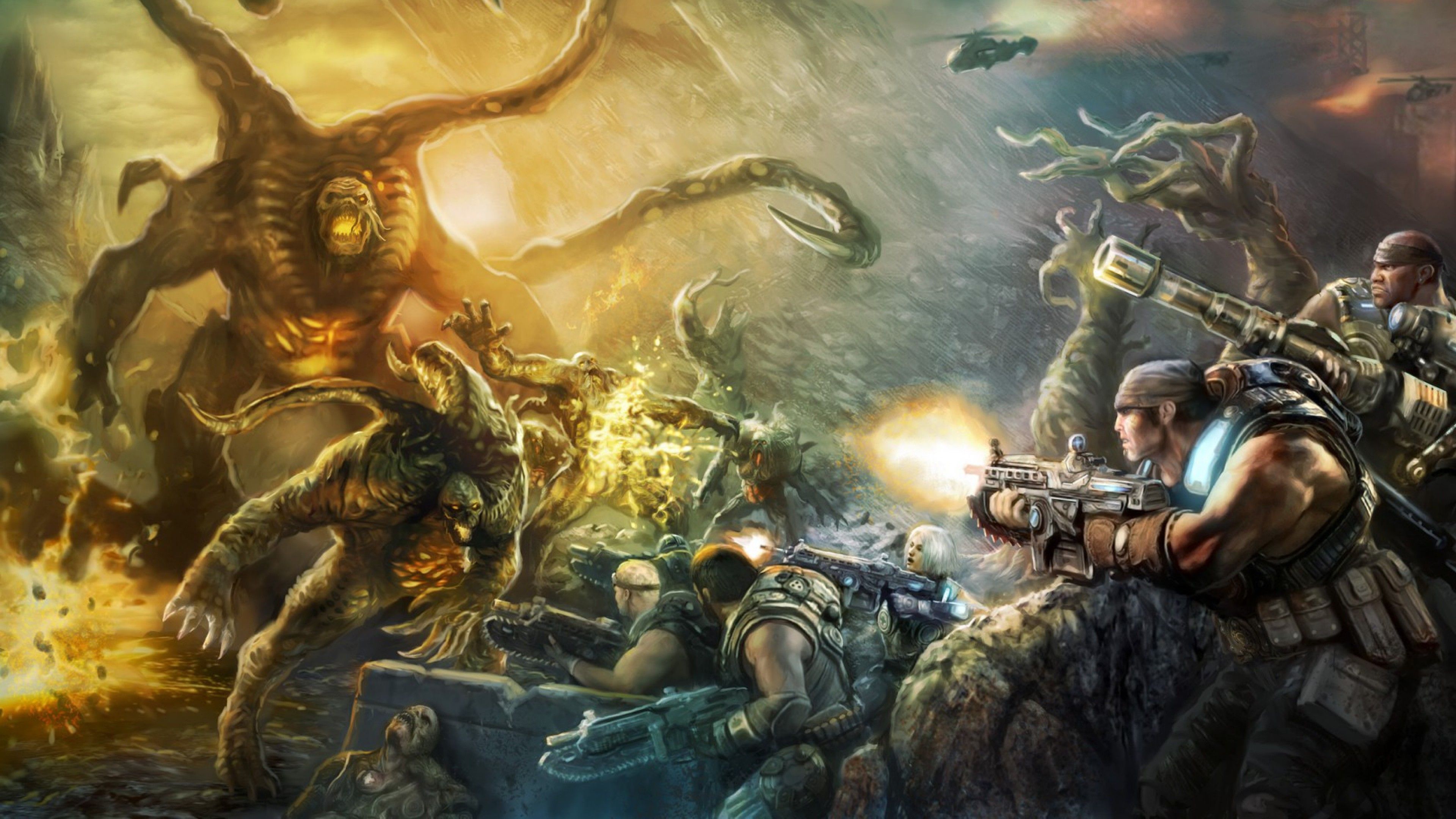 Soldati Gears of War contro mostro, 3840x2160 4K, Desktop 4K
