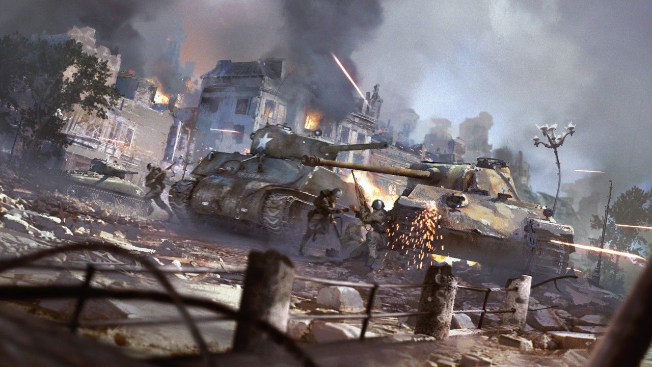 Carro armato battaglia urbana fumo, 1280x720 HD, PC Desktop