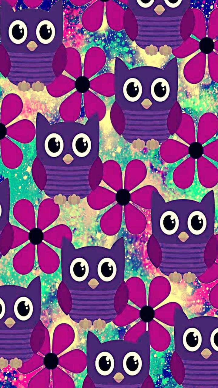 Gufi viola con fiori magenta, 719x1280 Verticale, OnePlus