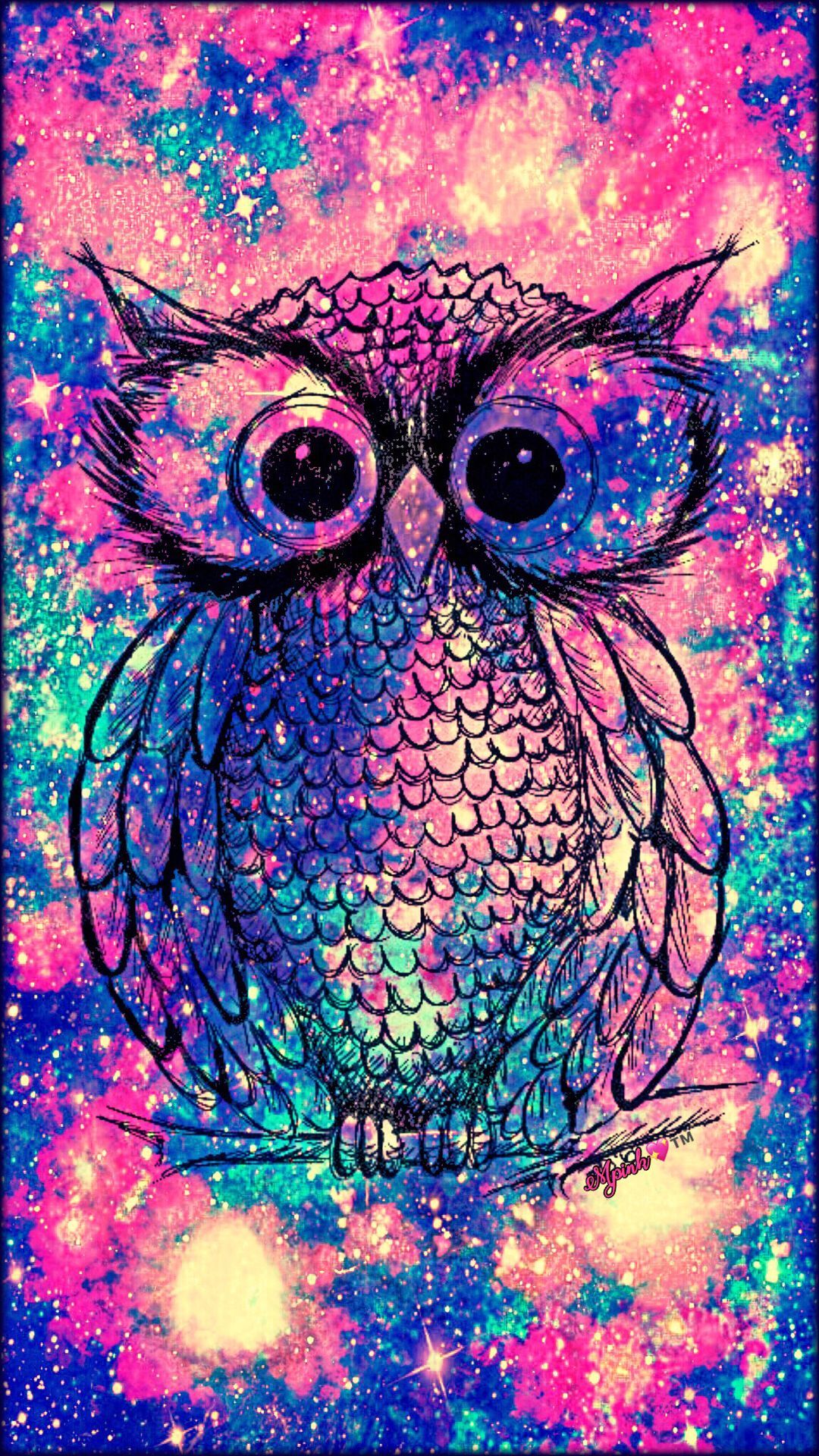 Gufo colorato sfondo galassia, 1080x1920 Verticale, Samsung Galaxy