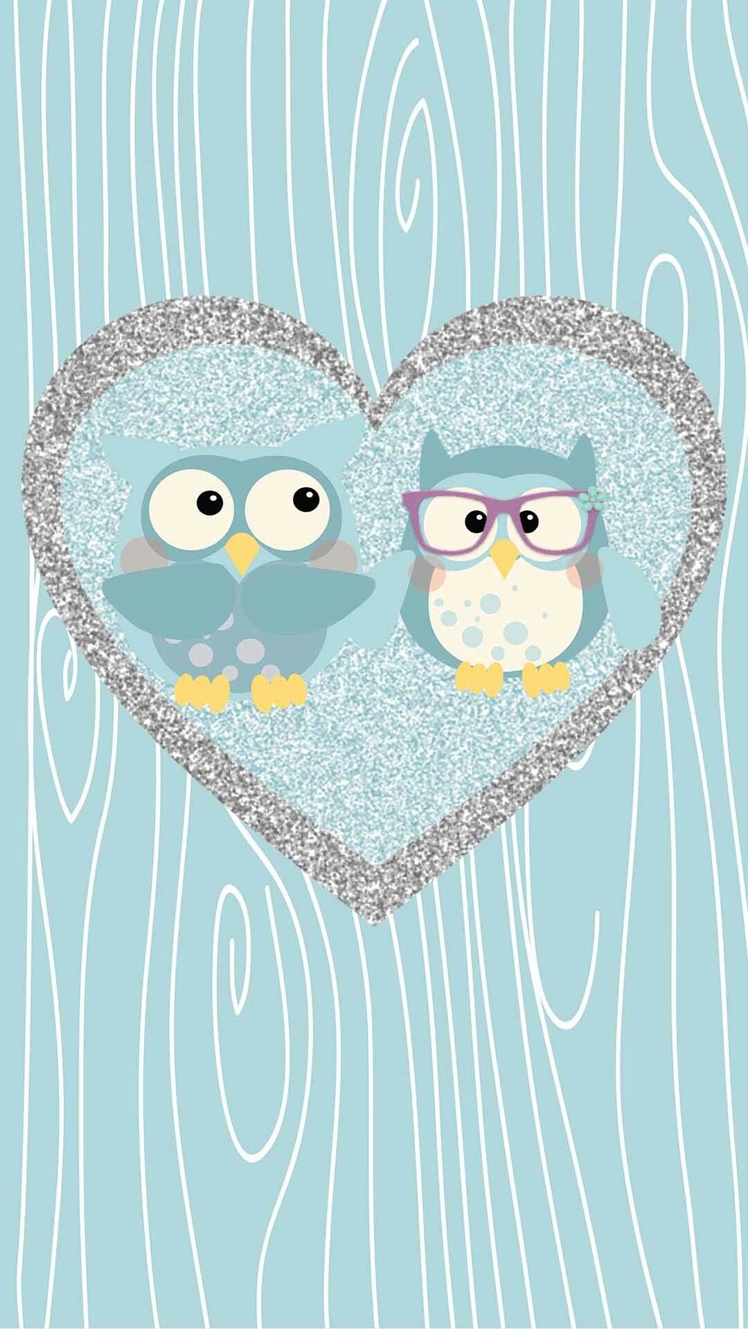 Gufi carini cuore glitter, 1080x1920 Verticale, Mobile