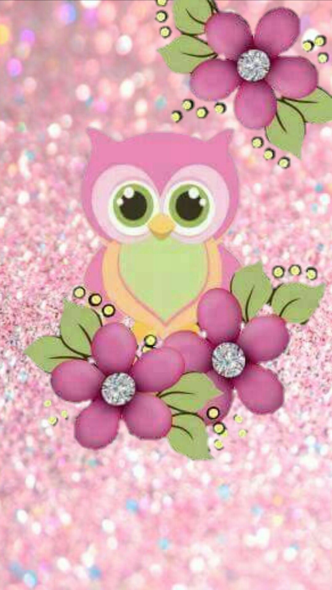 Gufo rosa con fiori, 1080x1920 Verticale, Mobile