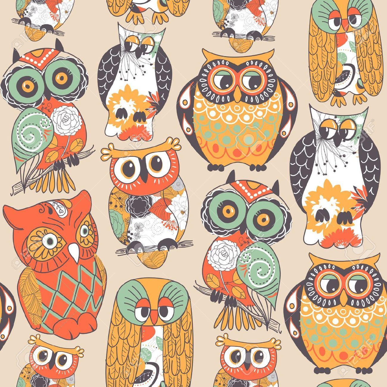 Gufi colorati pattern decorativo, 1300x1300 720p, Laptop