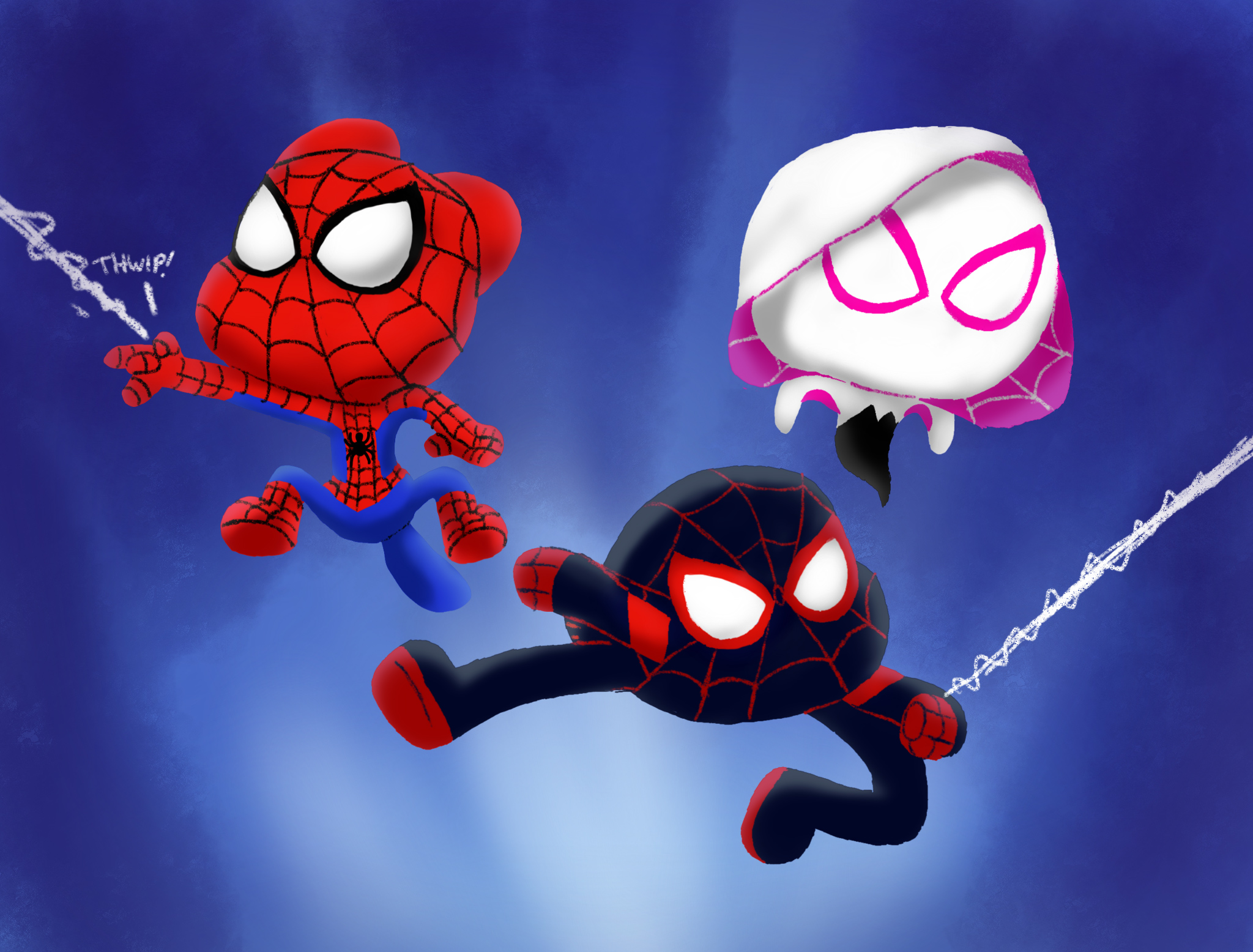 Spider-Man, Spider-Gwen e Miles chibi, Marvel, 2048x1556 Hi-Res, Desktop