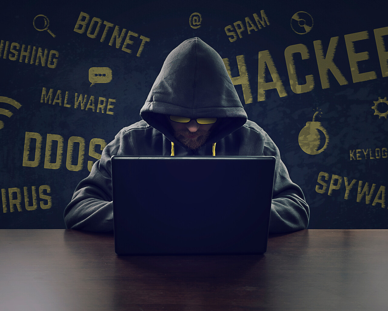 incappucciato laptop parole cyber, 1280x1024 HD, Desktop