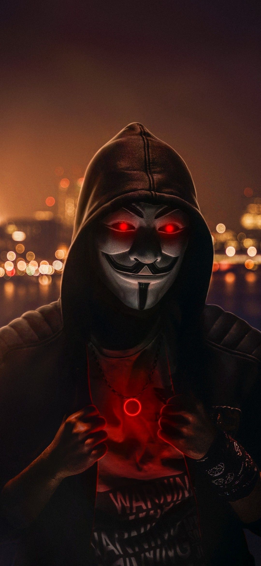 maschera Anonymous occhi rossi, 1080x2340 Full HD Verticale, Smartphone