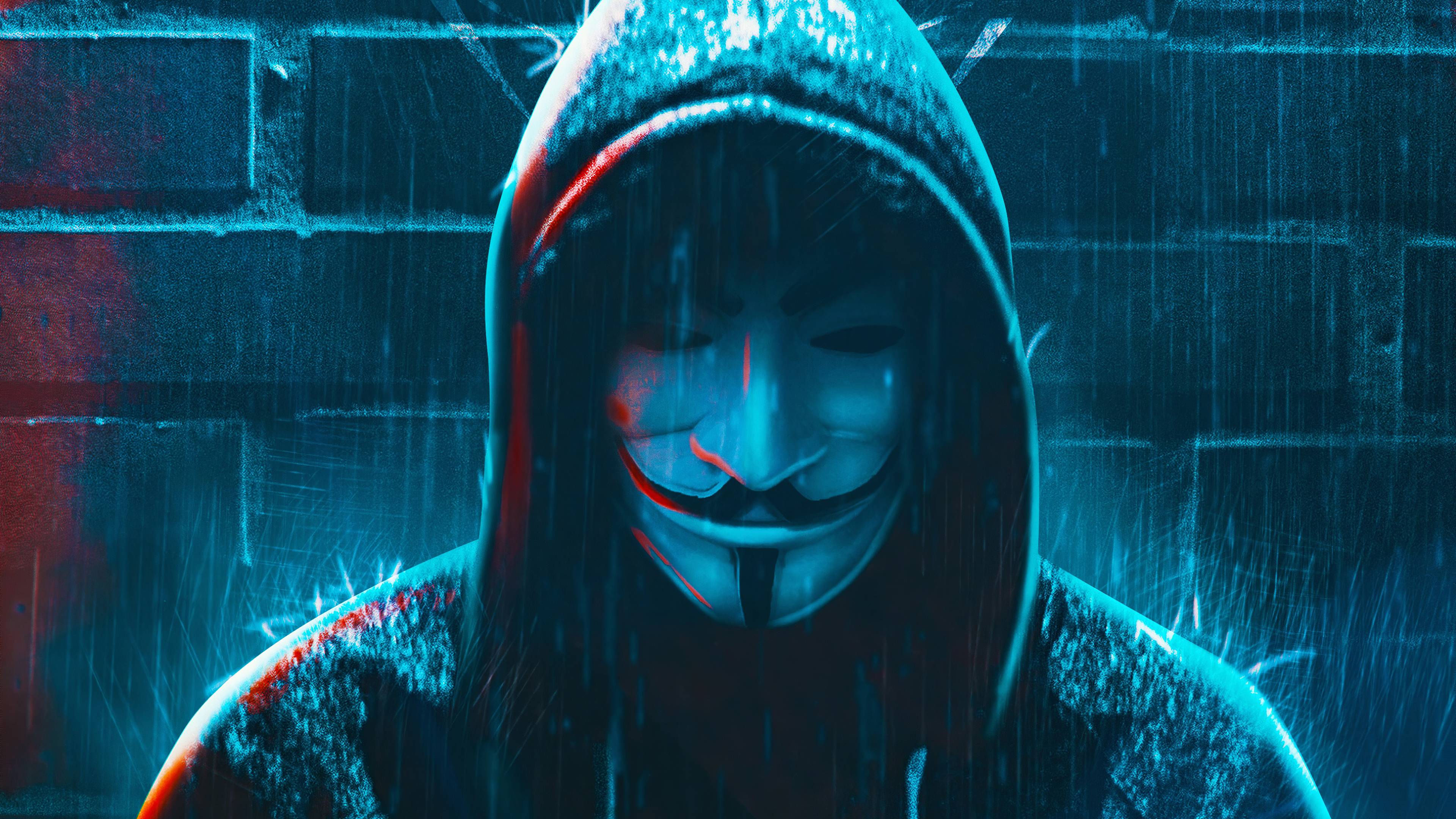 Anonymous cappuccio pioggia blu, 3840x2160 4K, Desktop 4K