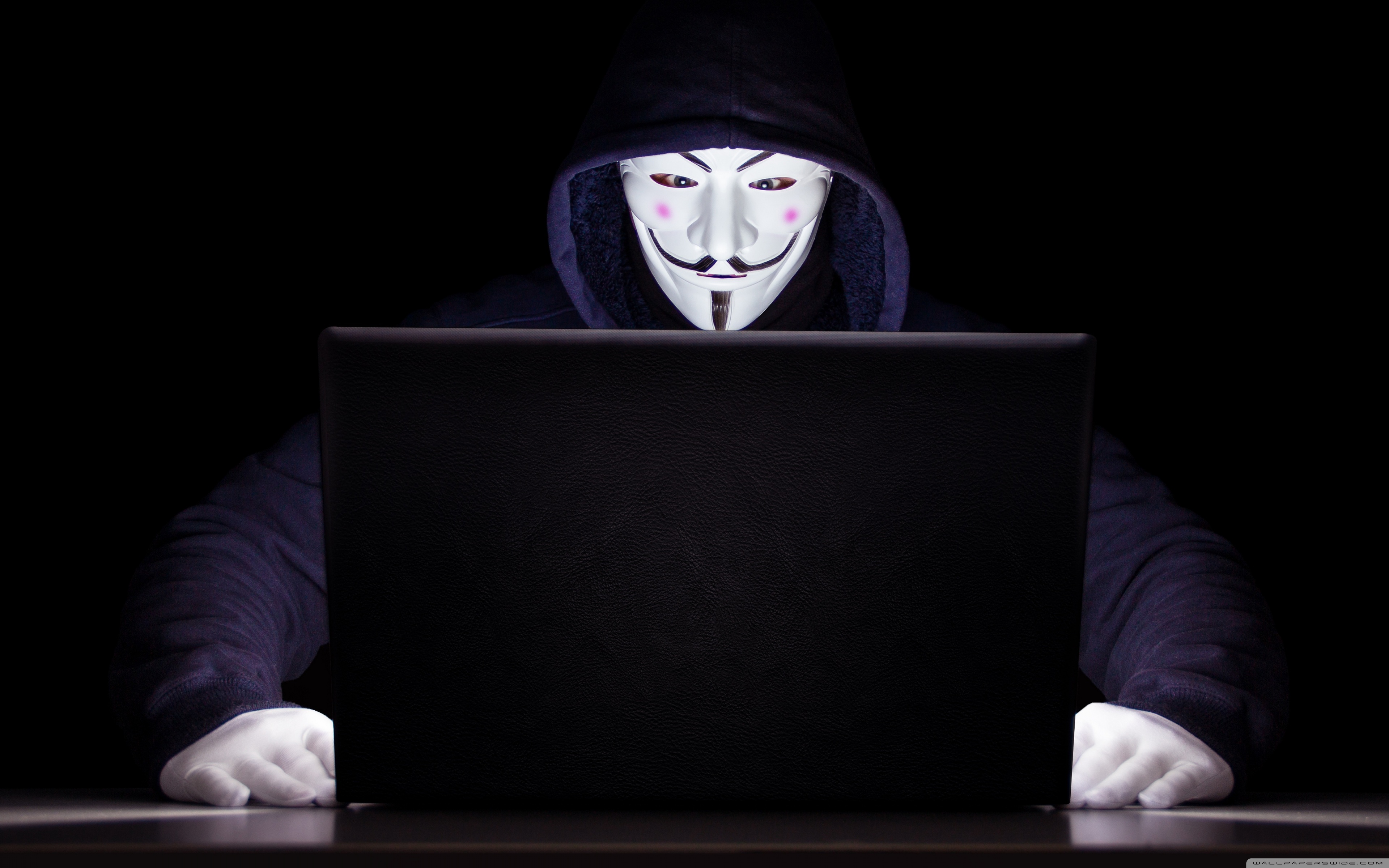 Anonymous laptop guanti bianchi, 3840x2400 Ultra HD, 4K TV