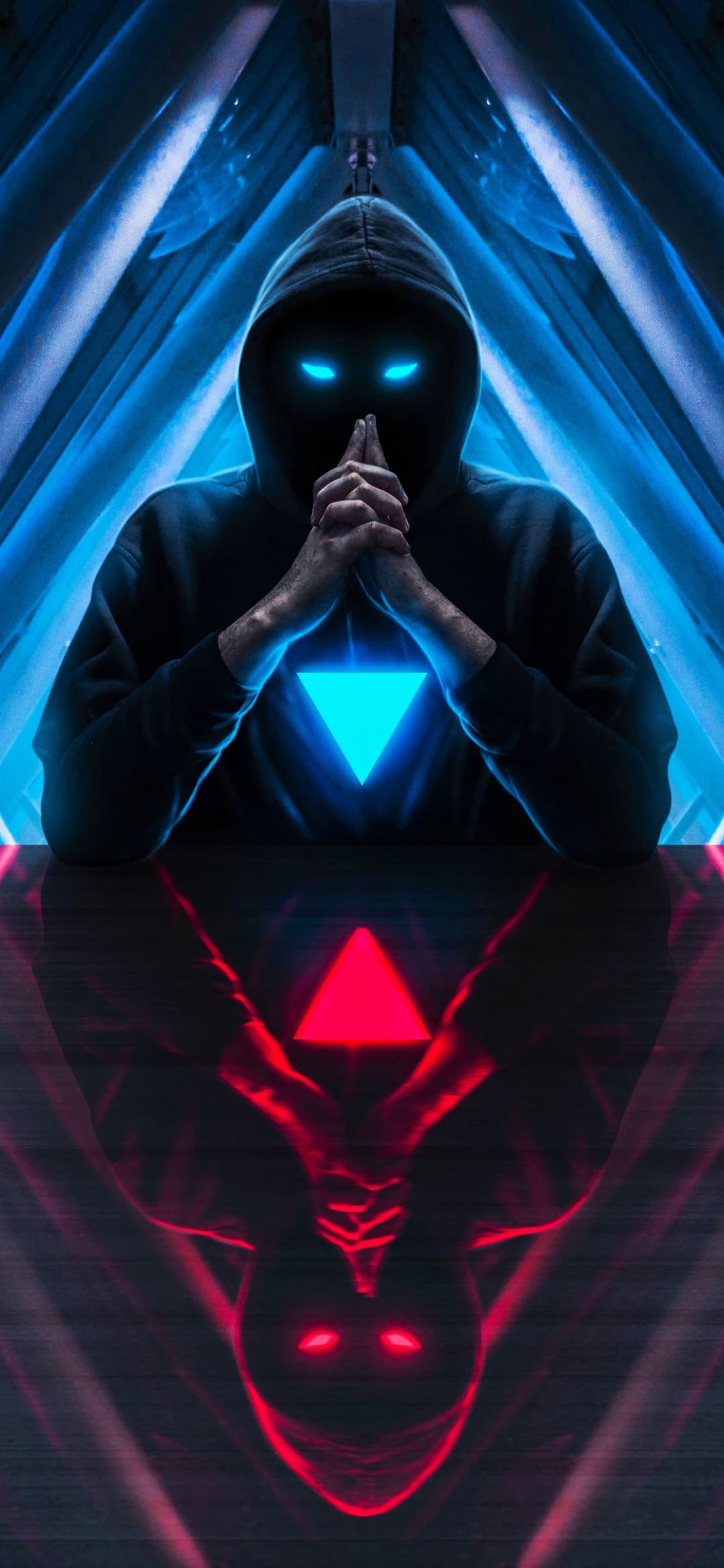 incappucciato triangoli neon riflesso, 1080x2340 Verticale, Telefono