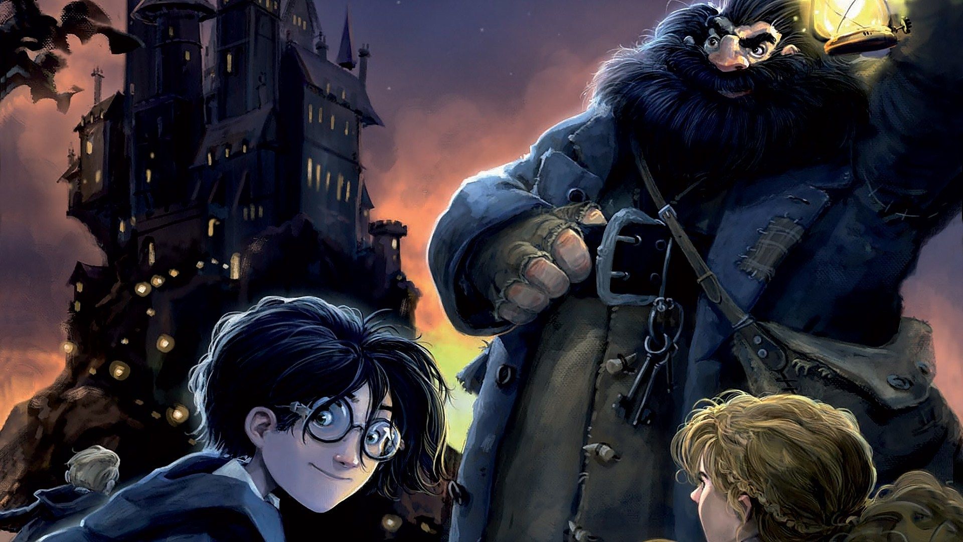 Hagrid con Harry Potter, castello, mondo magico, 1920x1080 Full HD 1080p, Desktop