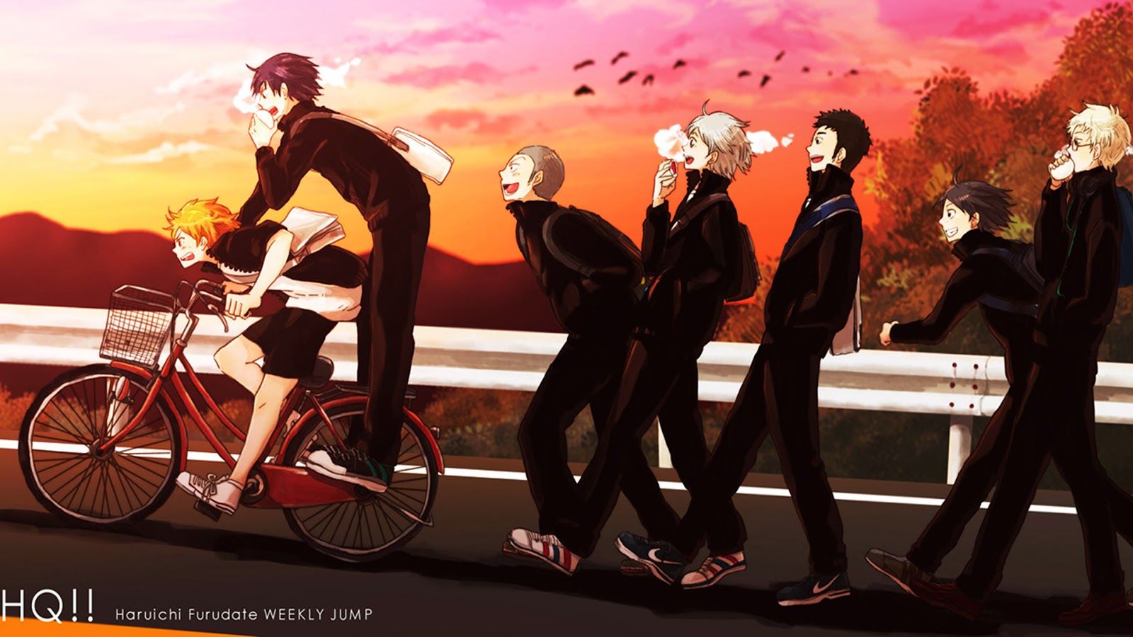 Haikyuu personaggi bicicletta tramonto, 1600x900 900p, iMac