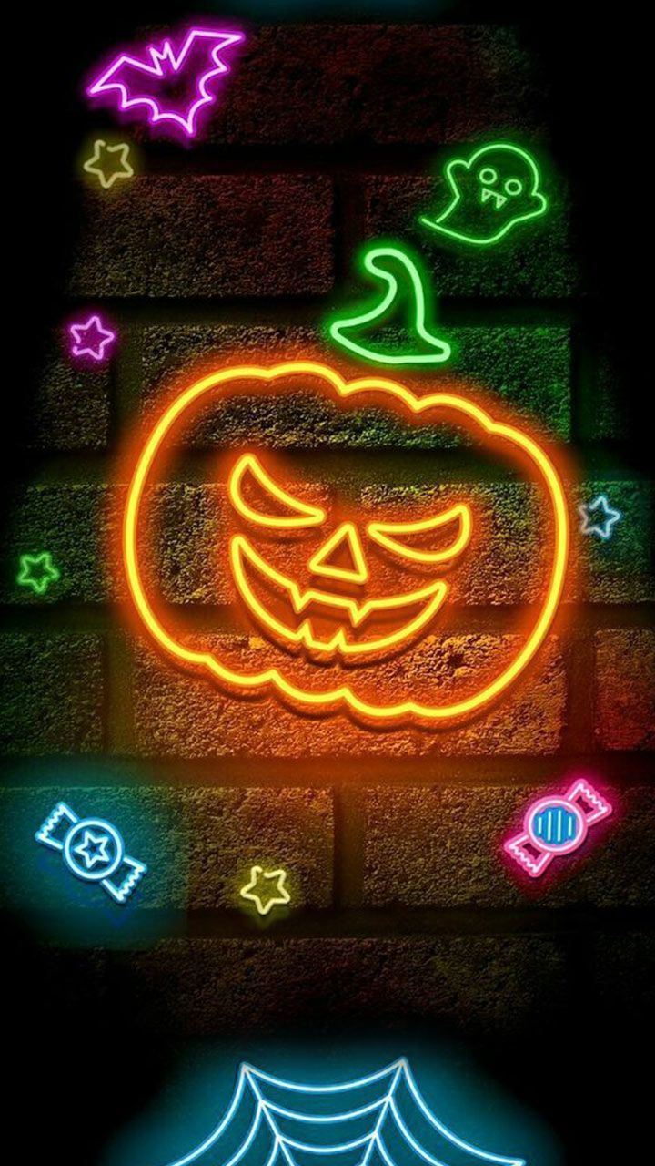 Zucca neon Halloween mattoni, 720x1280 Verticale, OnePlus