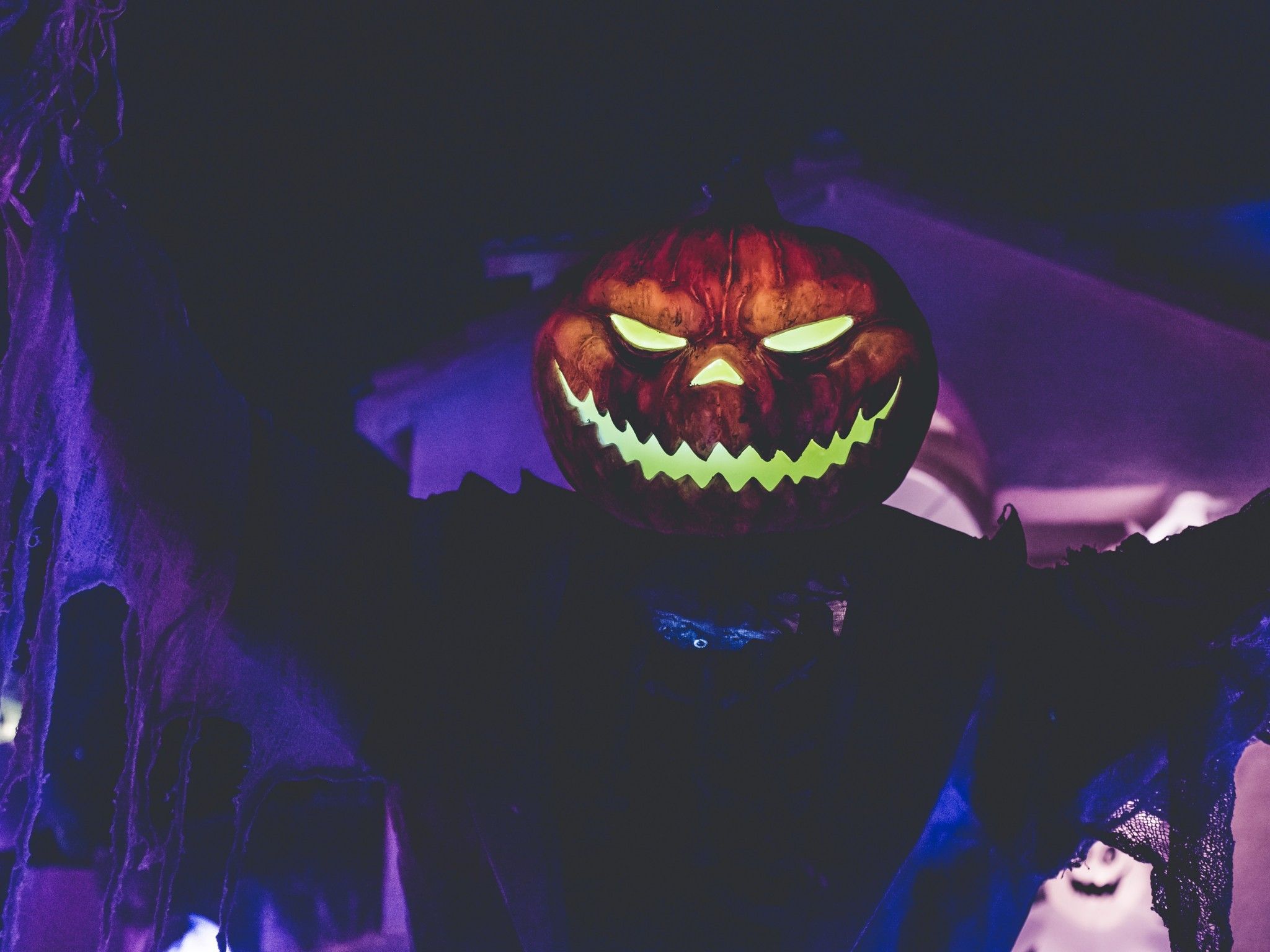Zucca spaventosa neon Halloween, 2048x1536 2K, PC Desktop