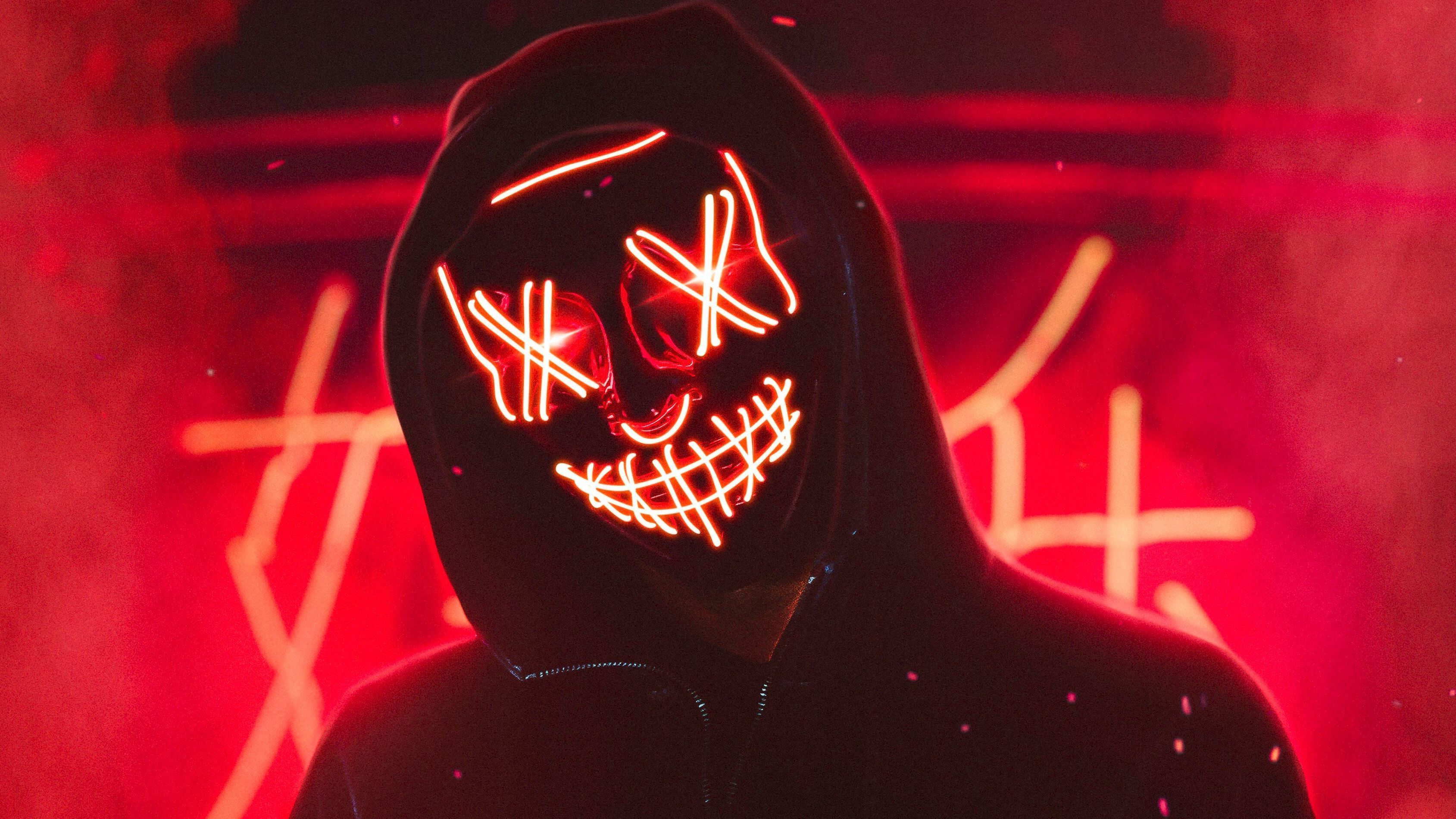 Maschera neon rossa Halloween, 3378x1900 2K, Desktop