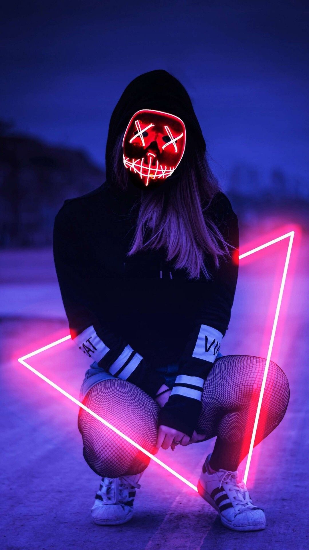 Ragazza maschera neon rossa, 1080x1920 Full HD Verticale, iPhone