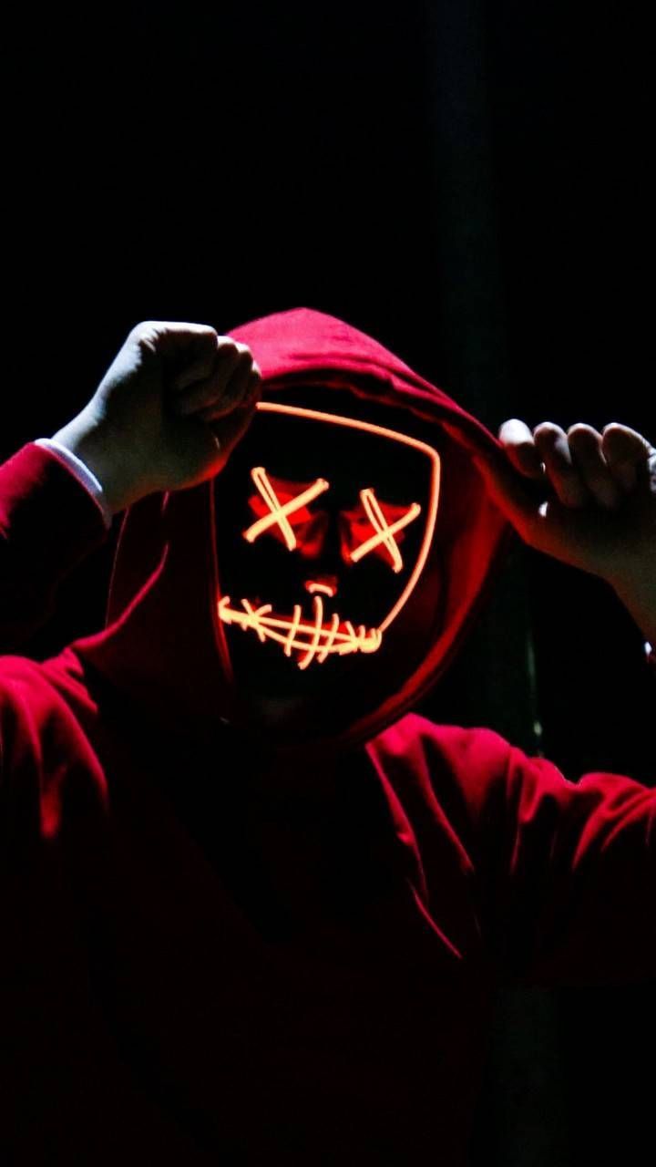 Maschera neon con cappuccio rosso, 720x1280 Full HD Verticale, iPhone