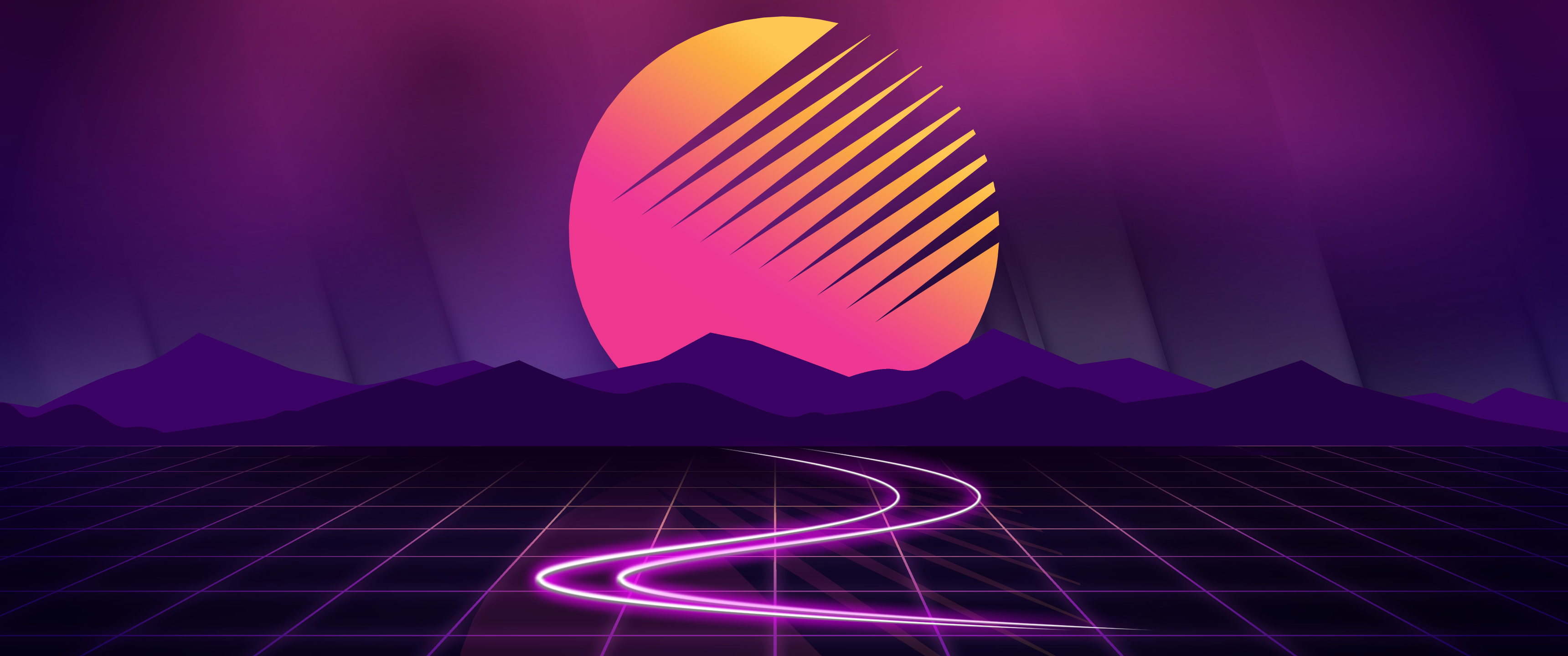 Sole al neon e montagne, 3440x1440 Ultrawide, Dual Monitor
