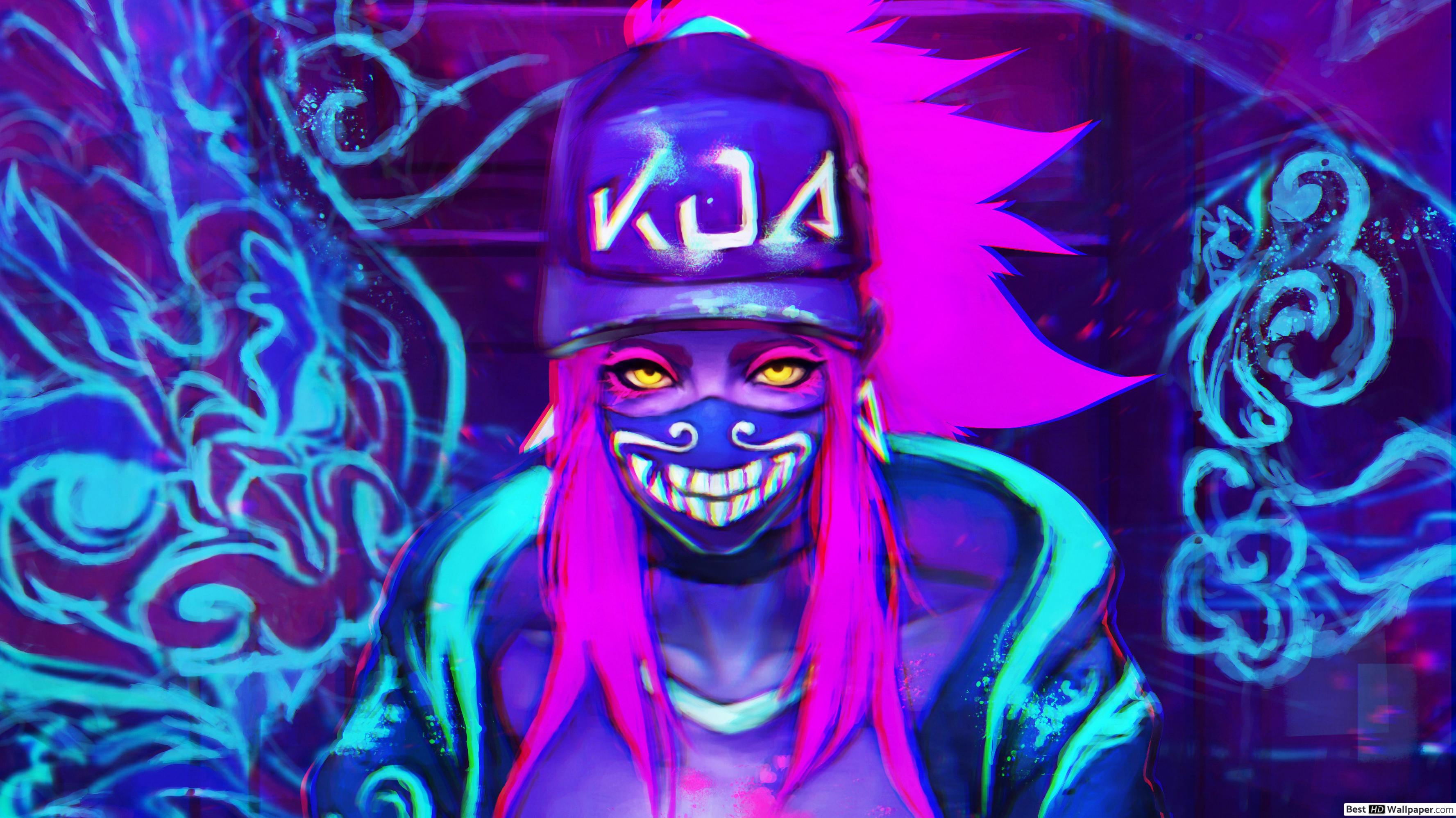 Akali K/DA League of Legends neon, Riot Games, 3554x1999 2K, PC