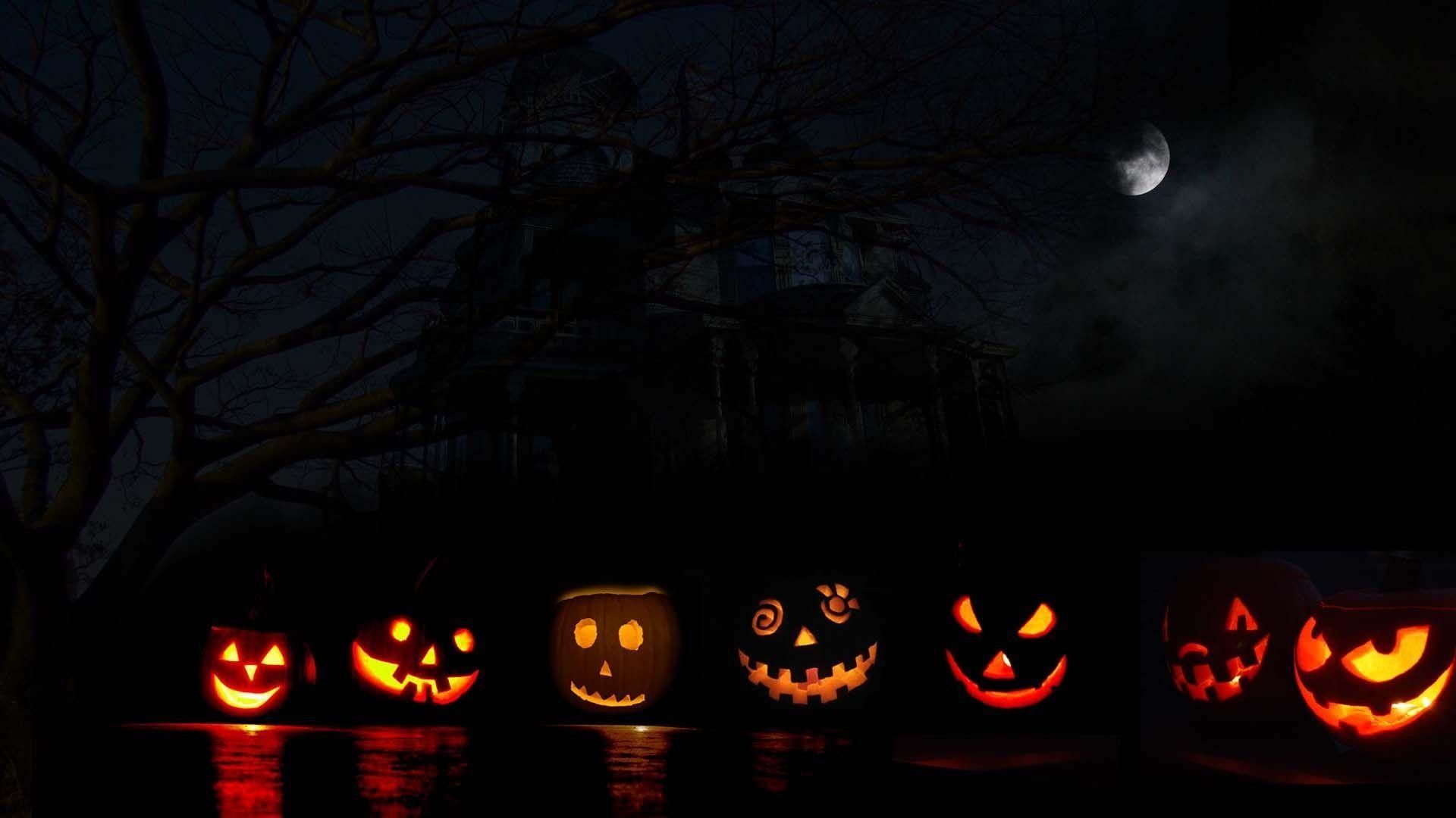 Zucche di Halloween illuminate notte, 1920x1080 Full HD, Laptop