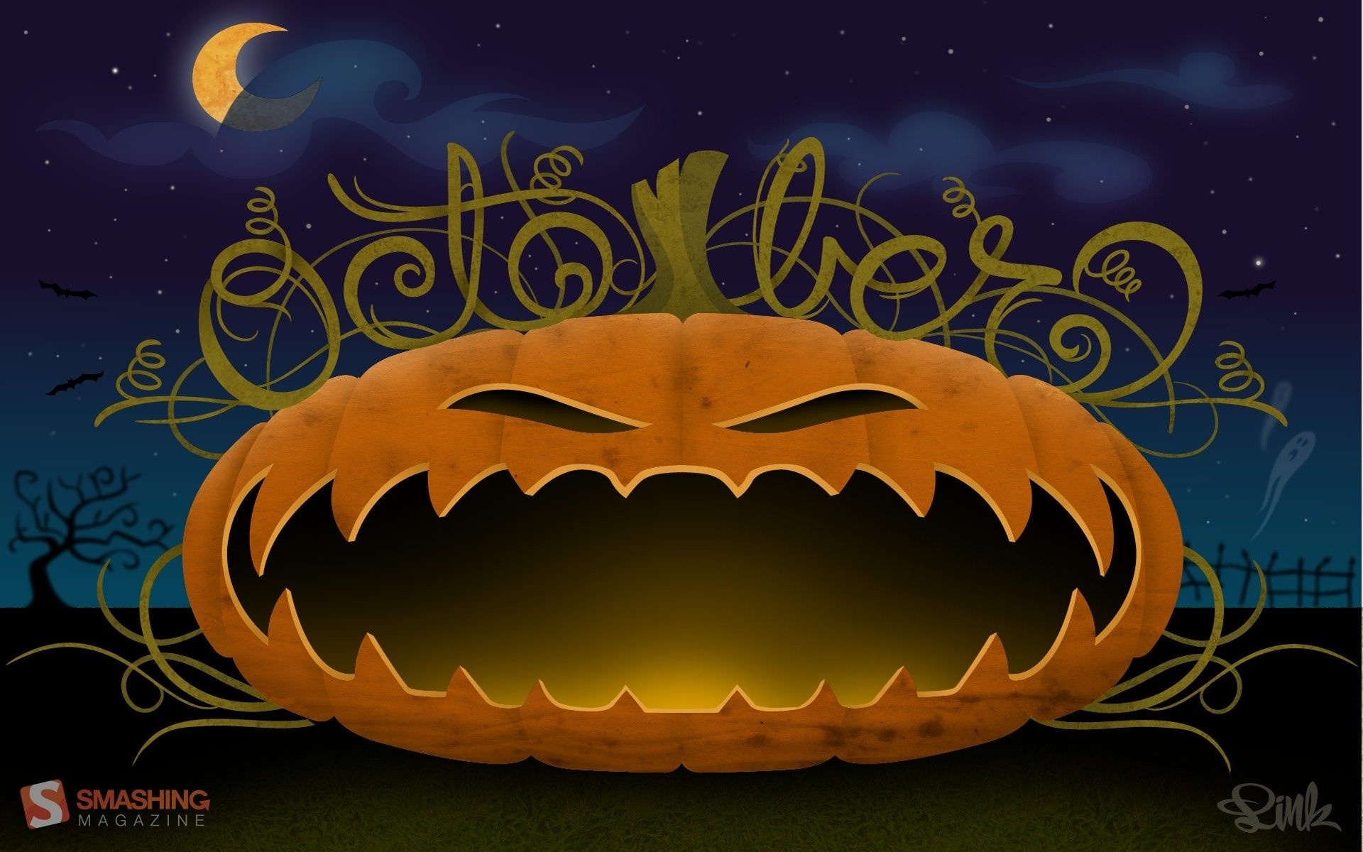 Zucca di Halloween con scritta October, 1920x1200 WUXGA, Laptop