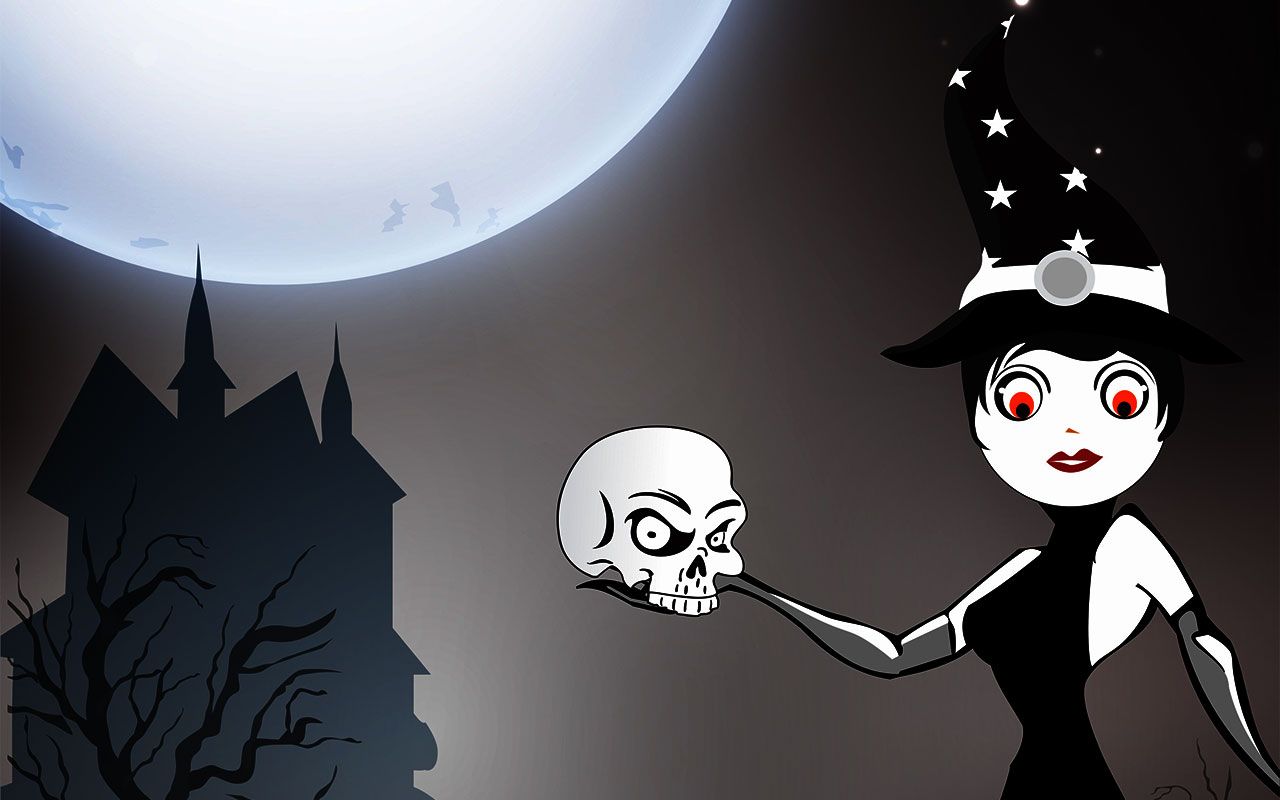 Strega animata con teschio, 1280x800 720p, Laptop