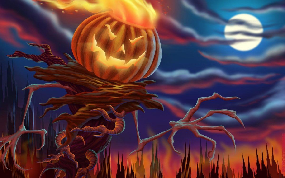 Zucca fiammeggiante spaventapasseri Halloween, 1200x750 HD, Desktop