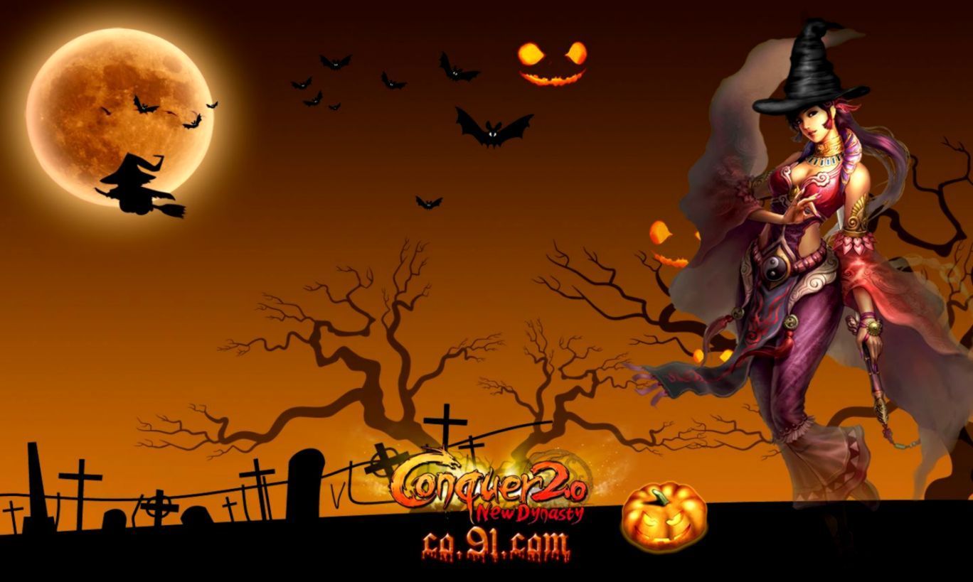 Strega e zucche Halloween, 1368x819 720p, Laptop