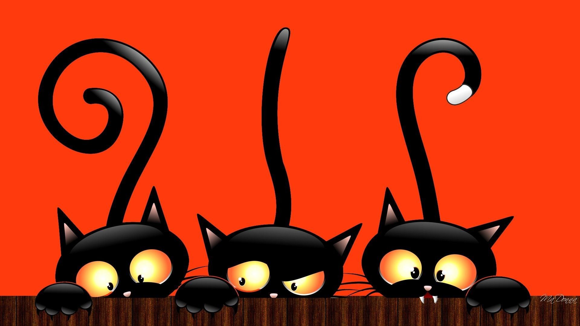 Gatti neri cartoon Halloween, sfondo 1920x1080 Full HD 1080p, Laptop