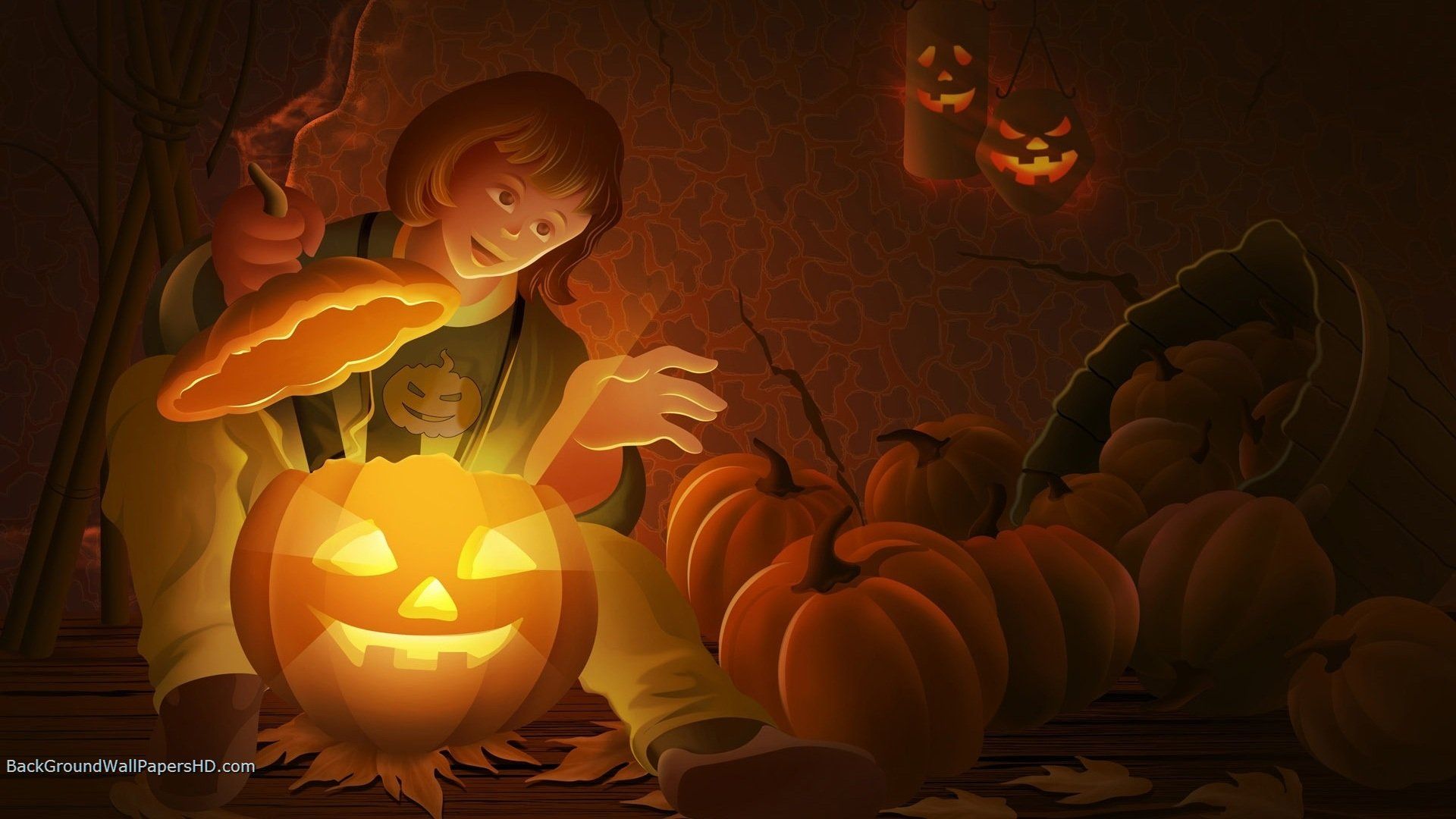 Bambino intaglia zucca Halloween, 1920x1080 Full HD, Laptop